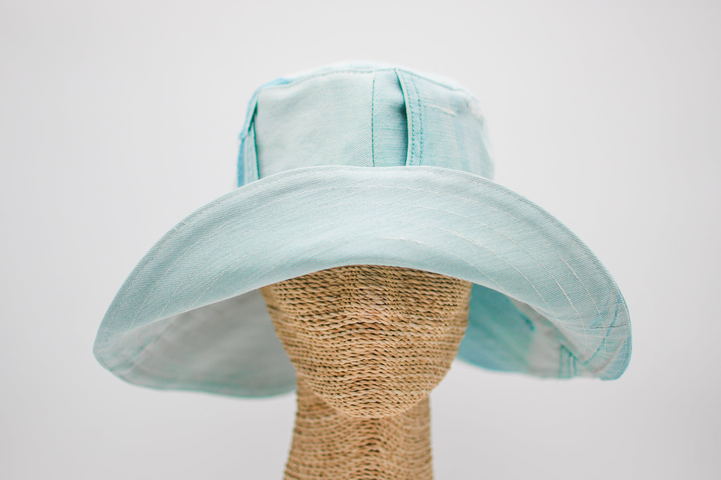 1 Of 1 'Omni' Look 4-Way-Wear Handmade Upcycled Mint Green Wide Brim Denim Sun Hat One Size Up To 22.75" Head Circumference