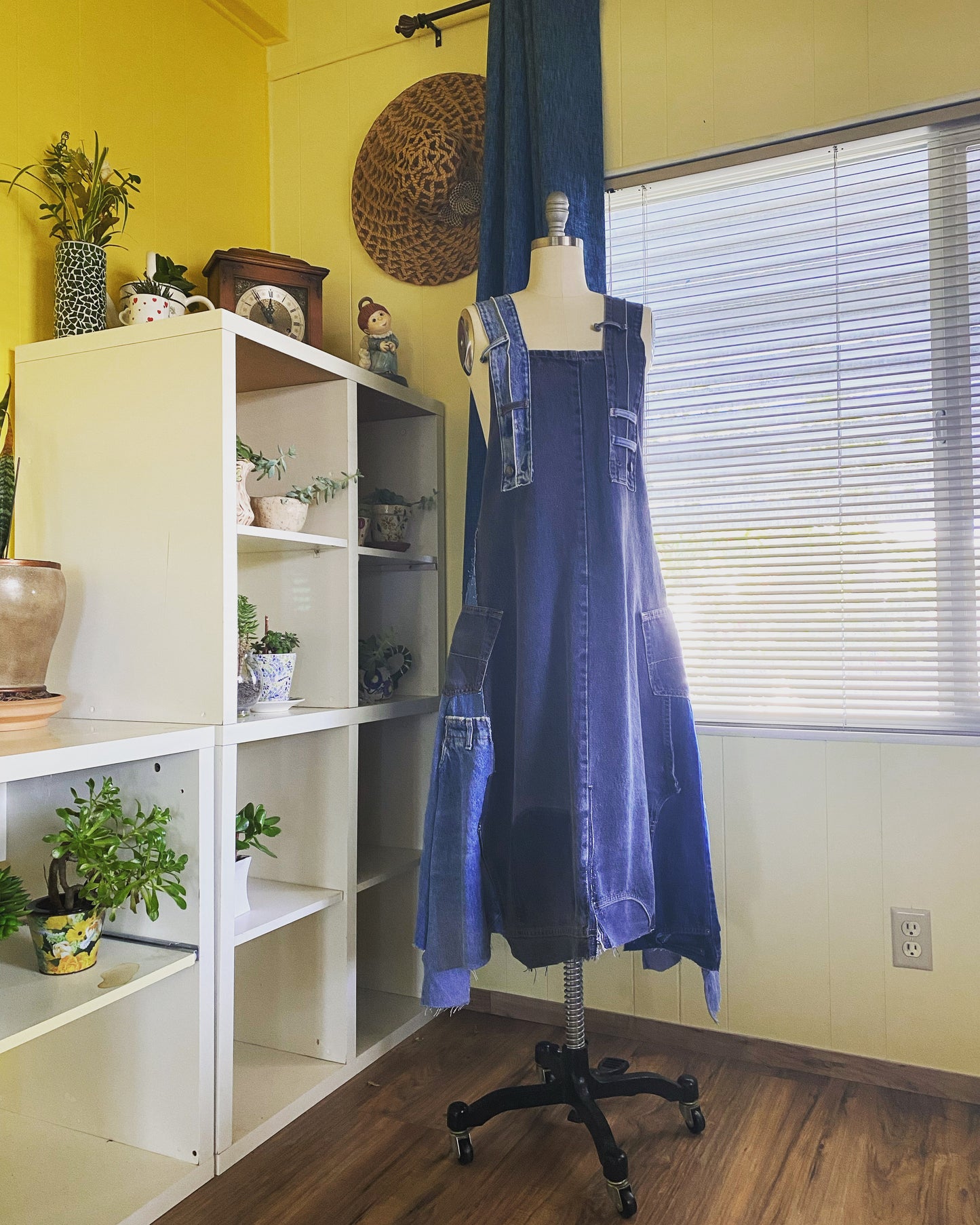 Upcycled Denim Long Dress With Straps and Two POCKETS One Size Size 8 Size 6