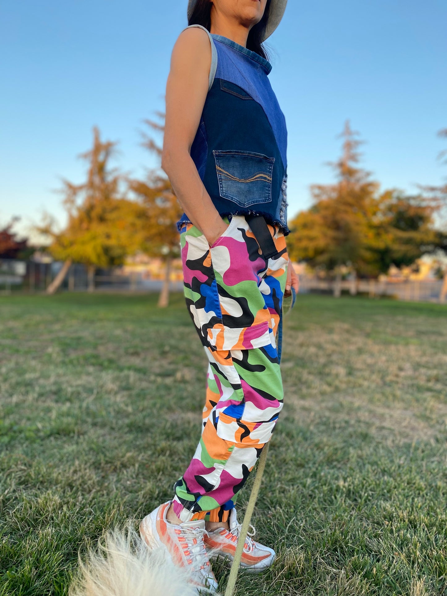 Made-To-Order Denim Top Arch Line at back Upcycled with Two Pocket Size Small