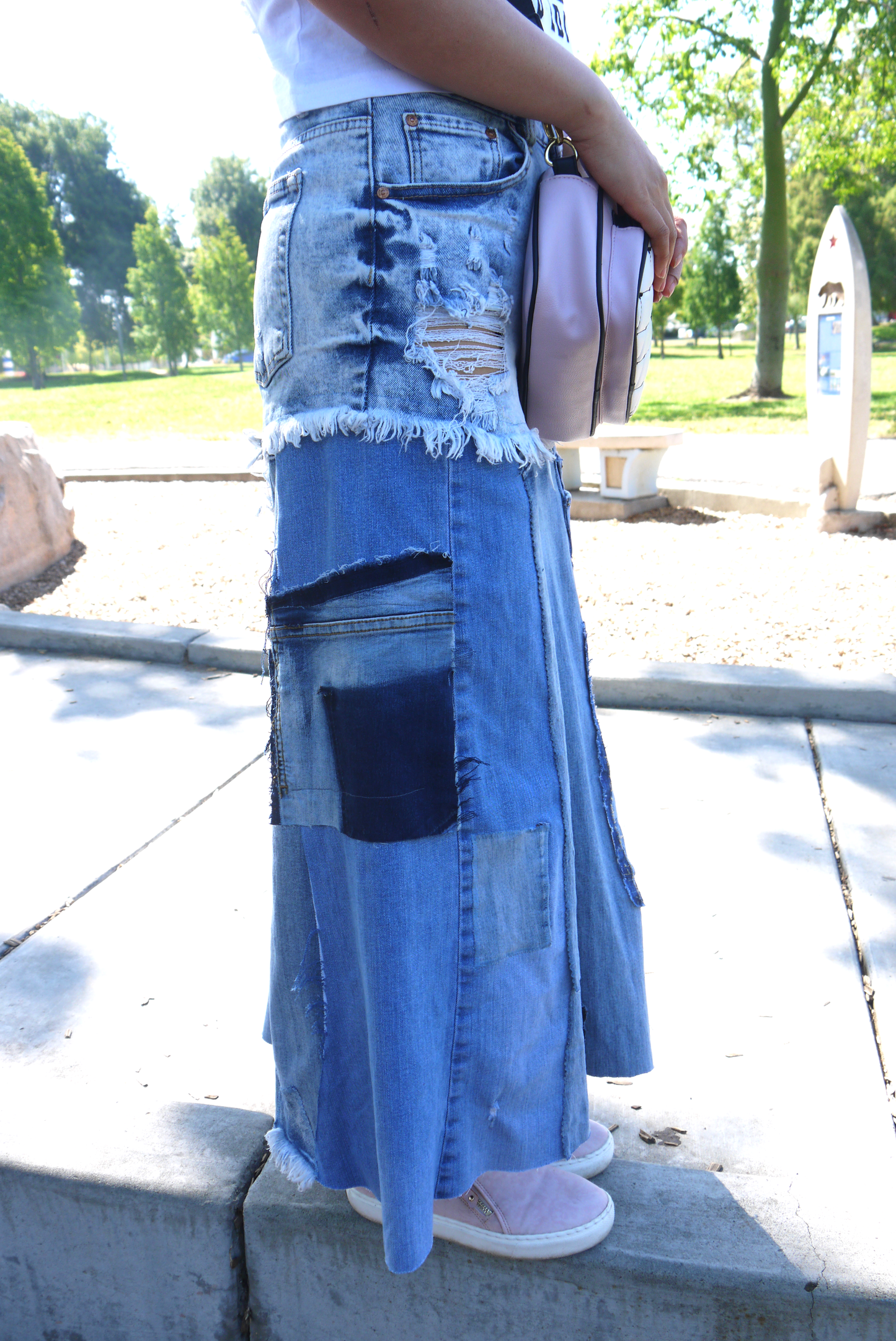 Handmade Upcycled Denim Maxi Skirt With Fray Edges Size 7 Size Small Only ONE