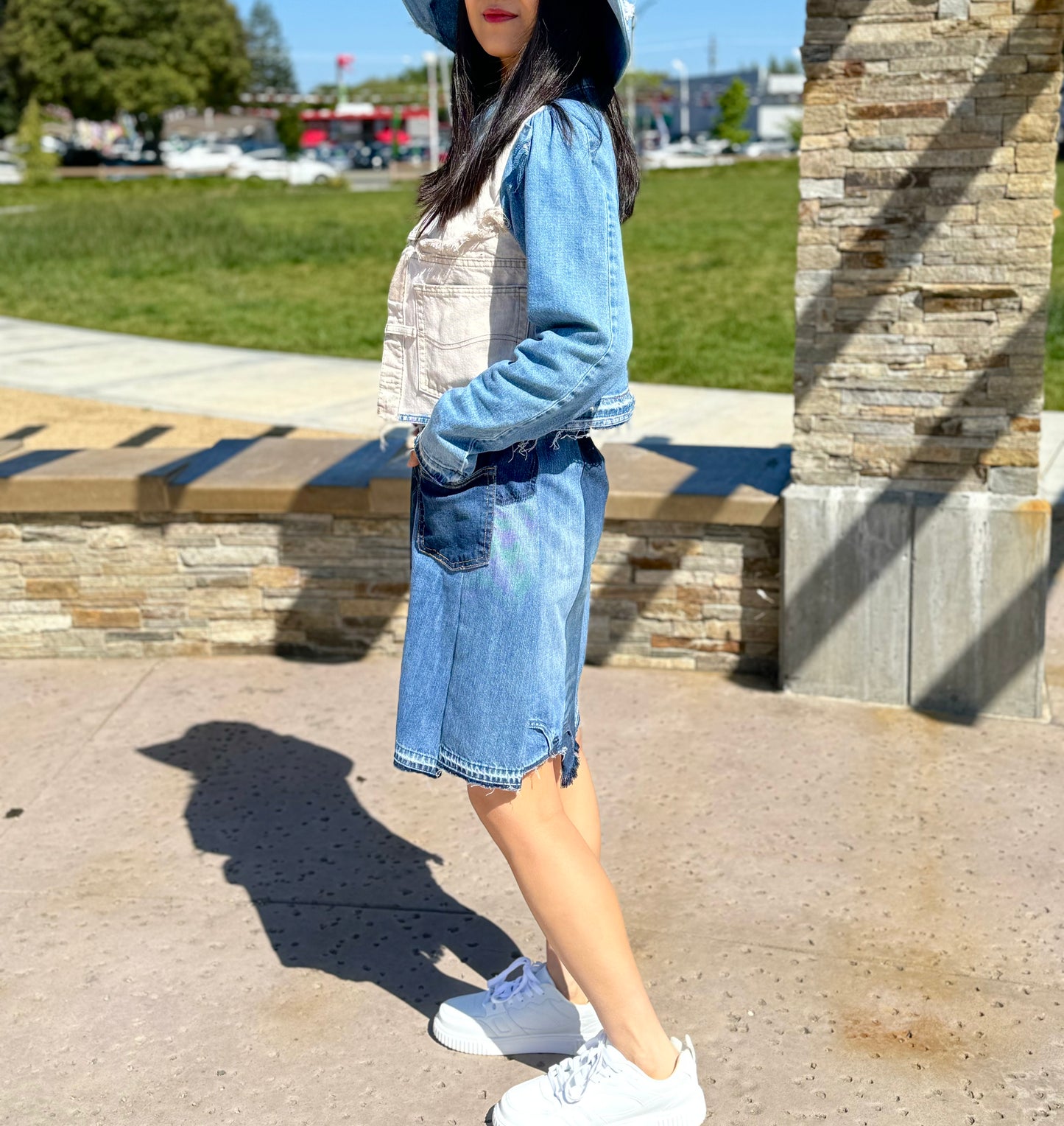 Handmade Upcycled Denim Skirt With Elastic Waistband Two Pocket One Size Small Medium Large XL 1X 2X ALL Fit Upcycled From Jeans
