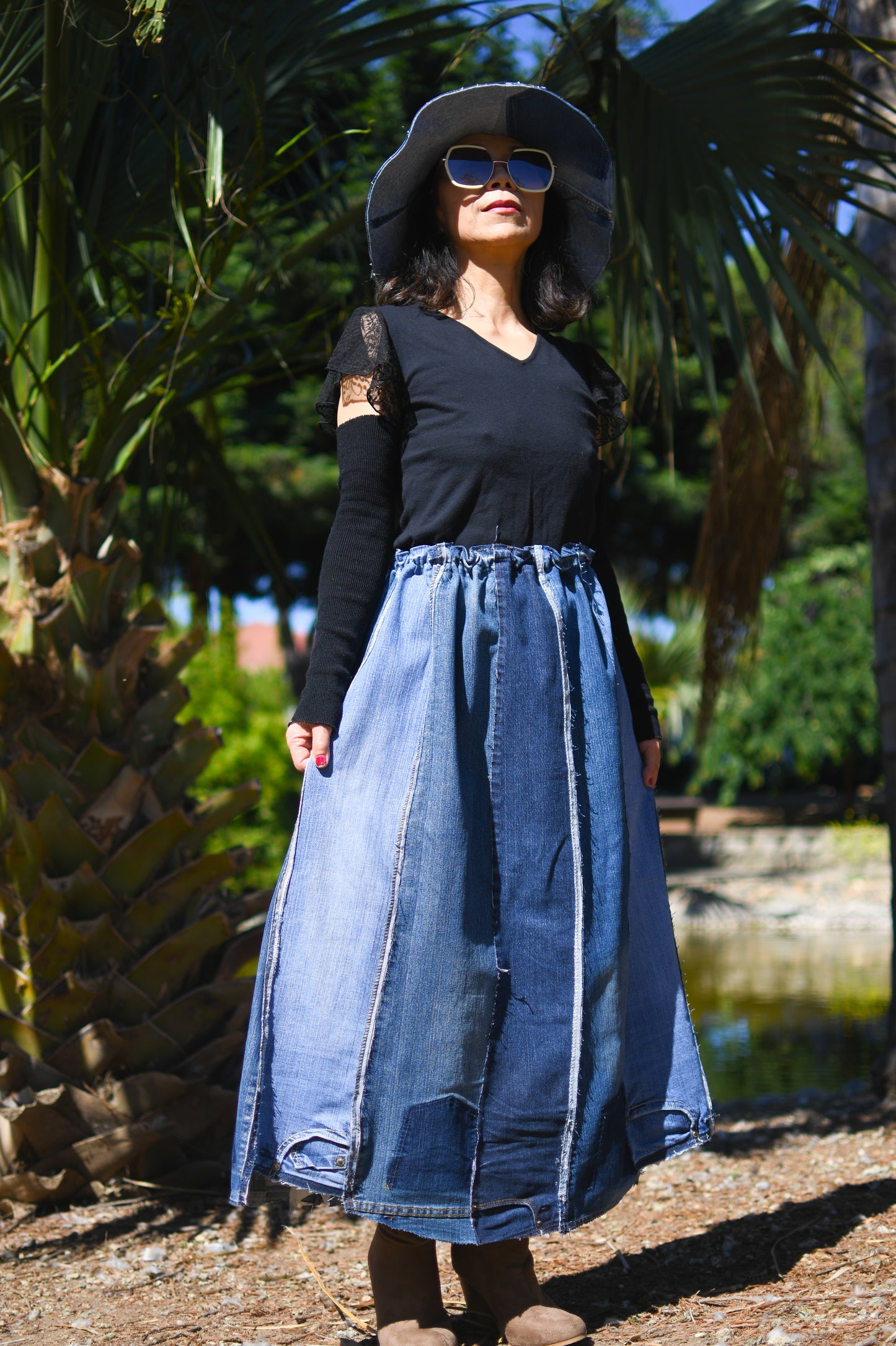 Handmade 1 Of 1 Upcycled Denim Skirt With Elastic Waistband Only One One Size Small Medium Large XL XXL XXXL Plus Size