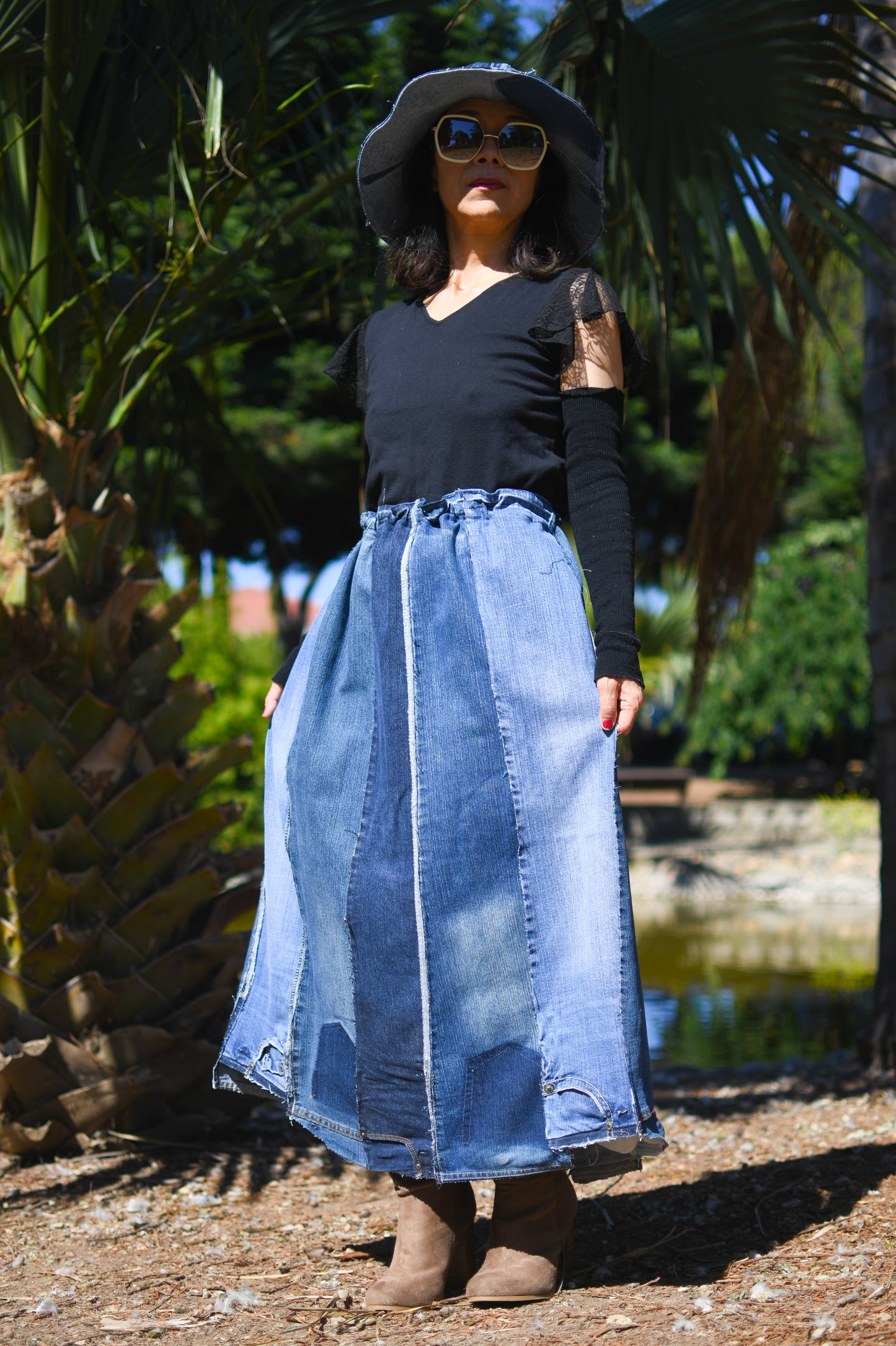 Handmade 1 Of 1 Upcycled Denim Skirt With Elastic Waistband Only One One Size Small Medium Large XL XXL XXXL Plus Size