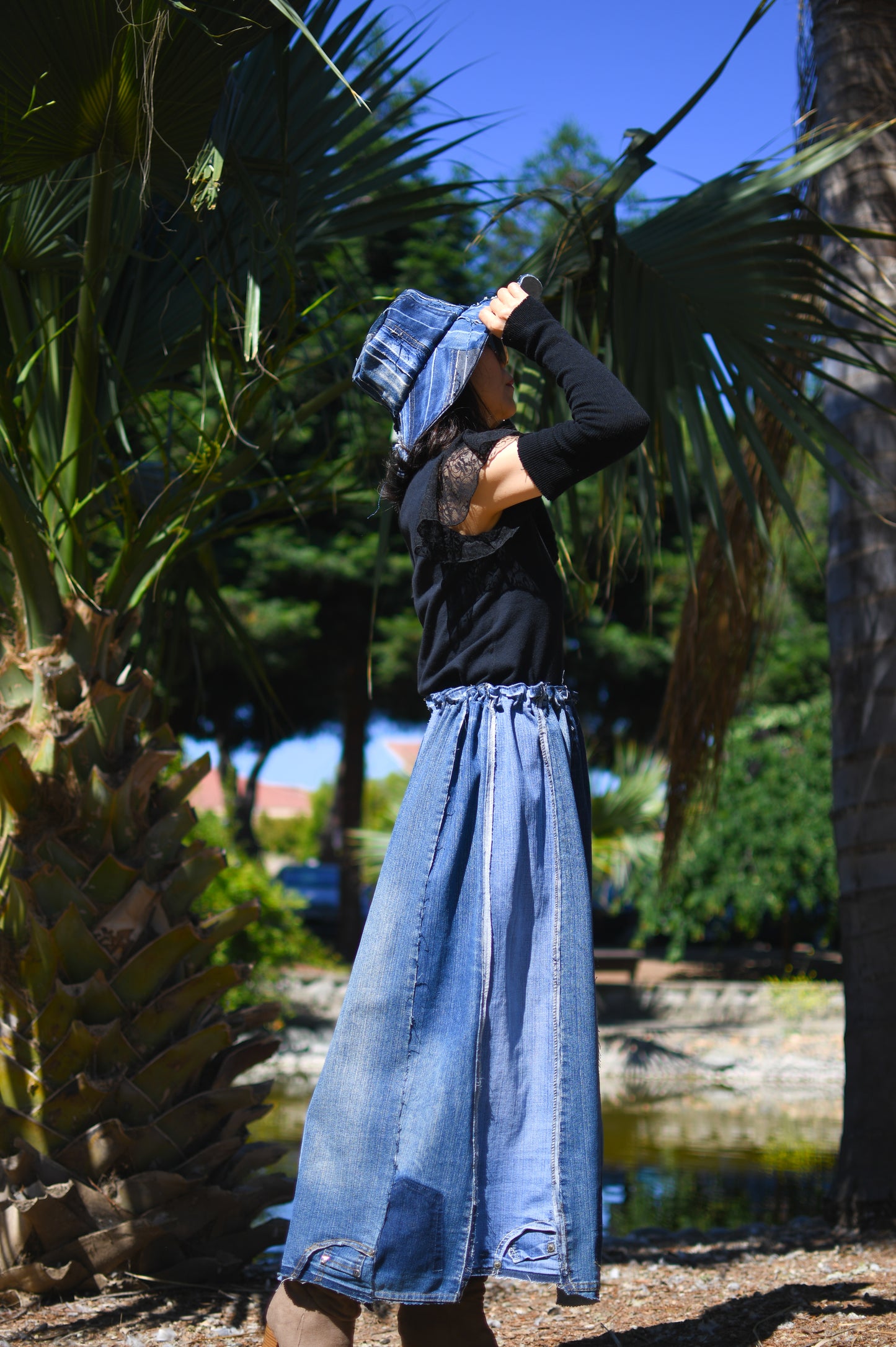 Handmade 1 Of 1 Upcycled Denim Skirt With Elastic Waistband Only One One Size Small Medium Large XL XXL XXXL Plus Size