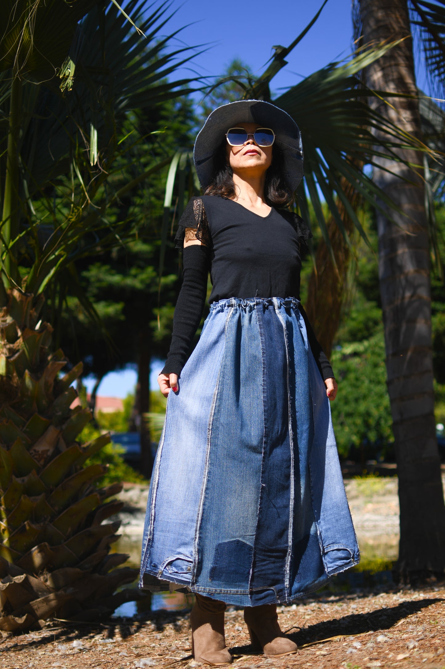 Handmade 1 Of 1 Upcycled Denim Skirt With Elastic Waistband Only One One Size Small Medium Large XL XXL XXXL Plus Size