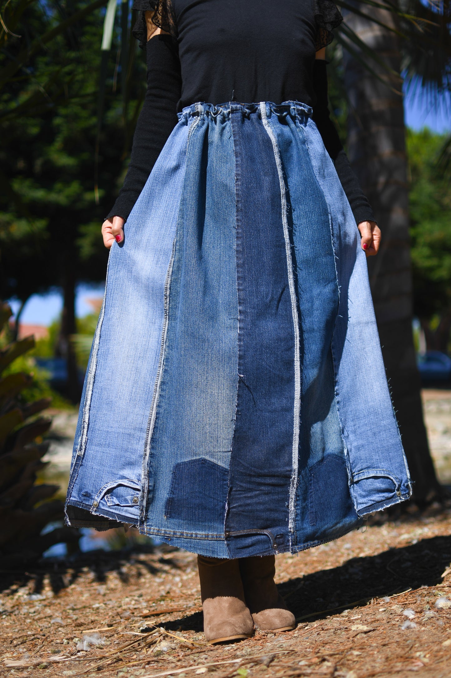 Handmade 1 Of 1 Upcycled Denim Skirt With Elastic Waistband Only One One Size Small Medium Large XL XXL XXXL Plus Size