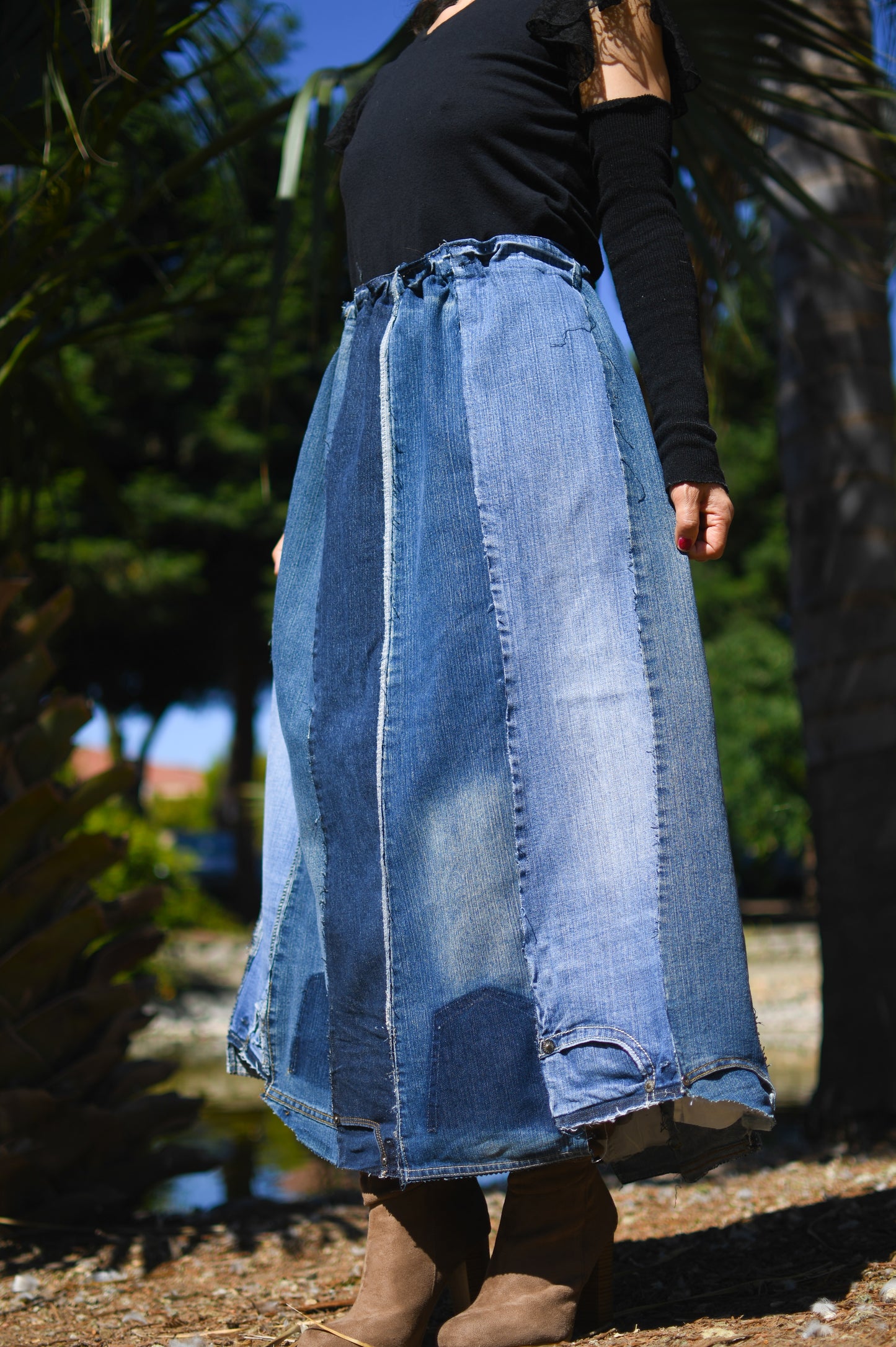 Handmade 1 Of 1 Upcycled Denim Skirt With Elastic Waistband Only One One Size Small Medium Large XL XXL XXXL Plus Size