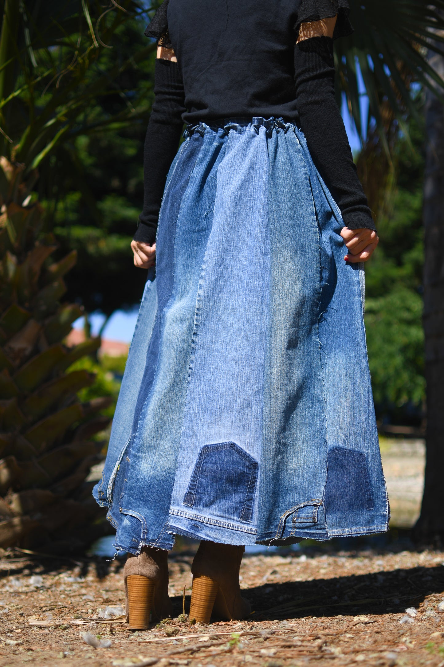 Handmade 1 Of 1 Upcycled Denim Skirt With Elastic Waistband Only One One Size Small Medium Large XL XXL XXXL Plus Size