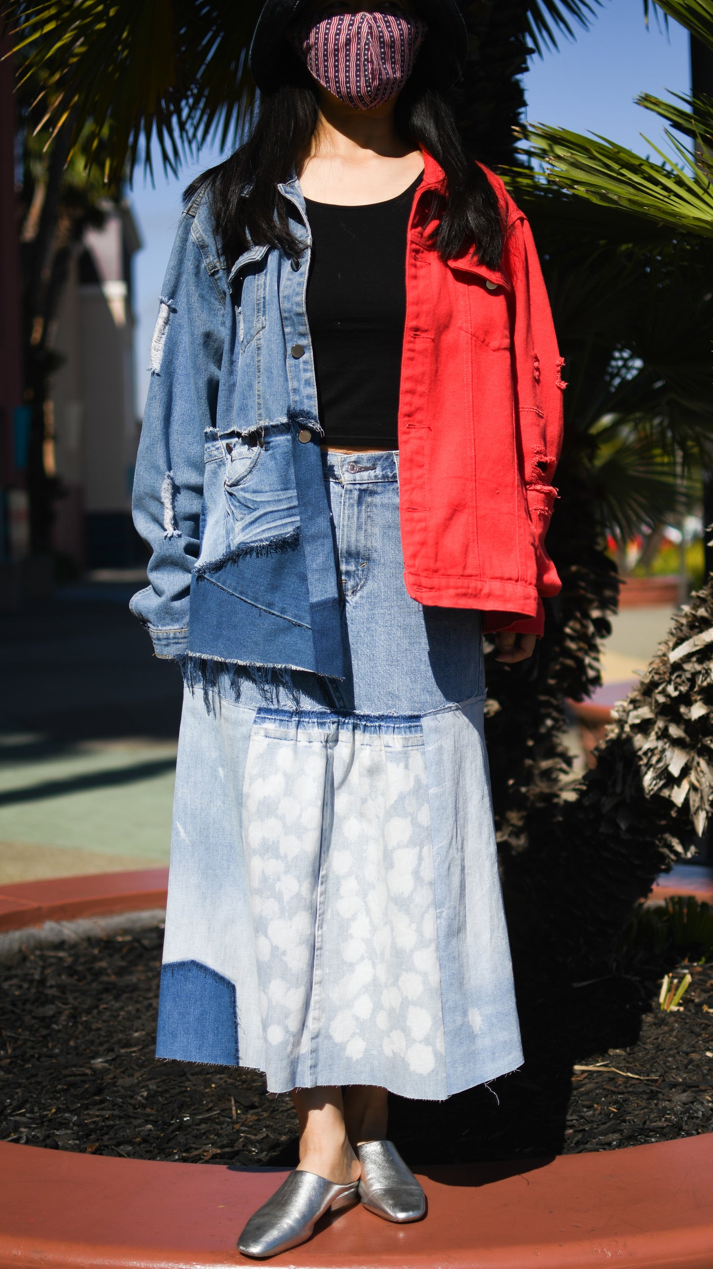 Handmade 1 Of 1 Upcycled White Speckles Denim Long With Area Gathers Only ONE Size Medium Size Large Jeans Size 29
