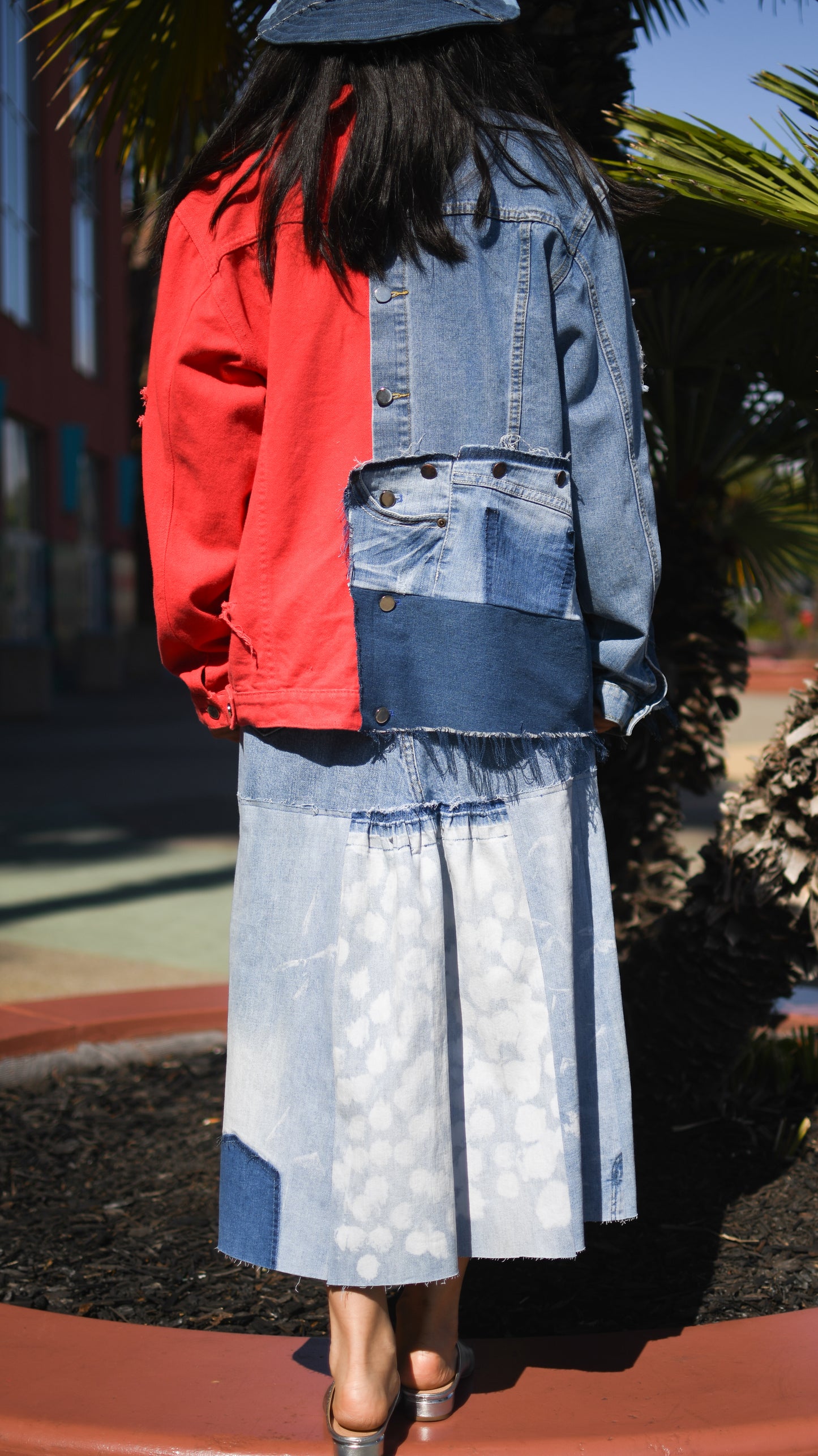 Handmade 1 Of 1 Upcycled White Speckles Denim Long With Area Gathers Only ONE Size Medium Size Large Jeans Size 29