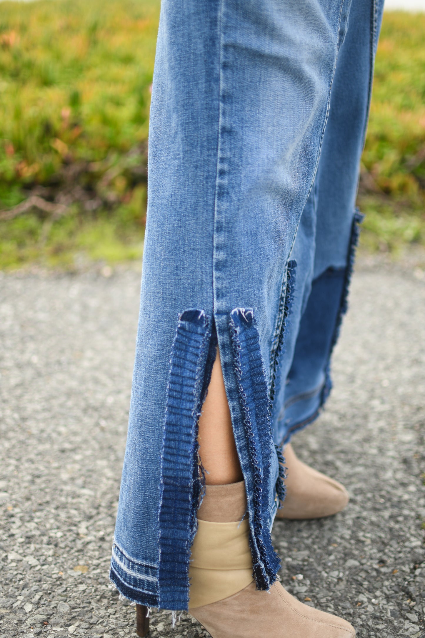 Handmade 1 Of 1 Upcycled Short Slit Denim Long Skirt With Ruffles Only ONE One Size Size Medium