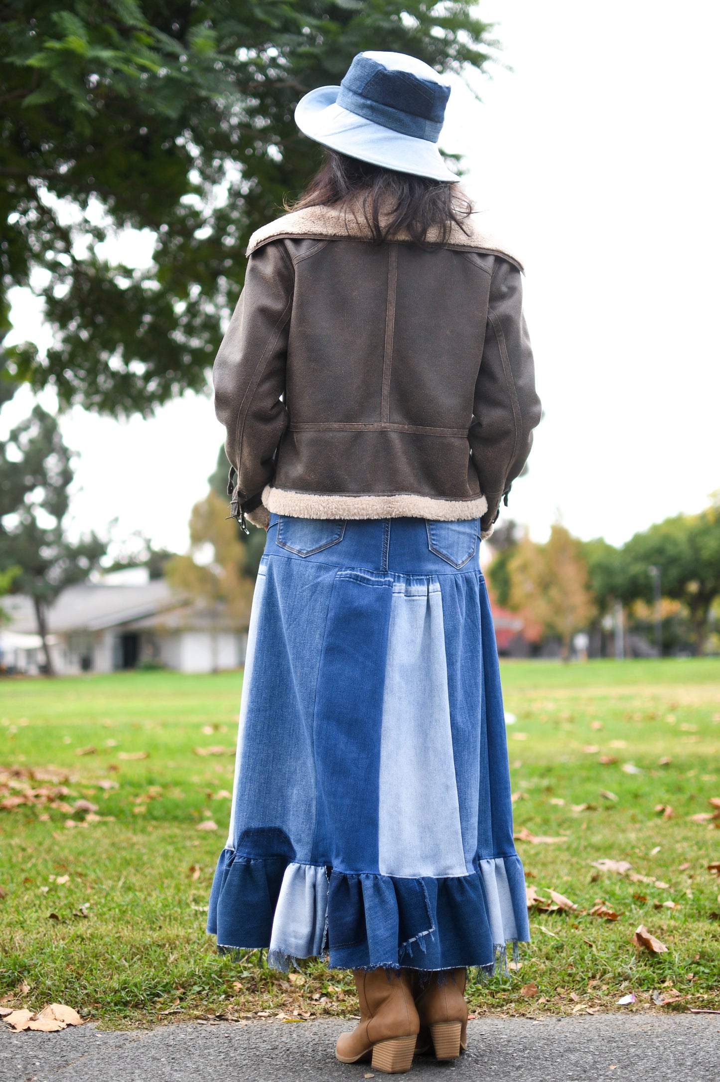 Handmade 1 Of 1 Upcycled Three Tier Patchwork Denim Long Skirt With Ruffle From Jeans Only One One Size Small Size Medium