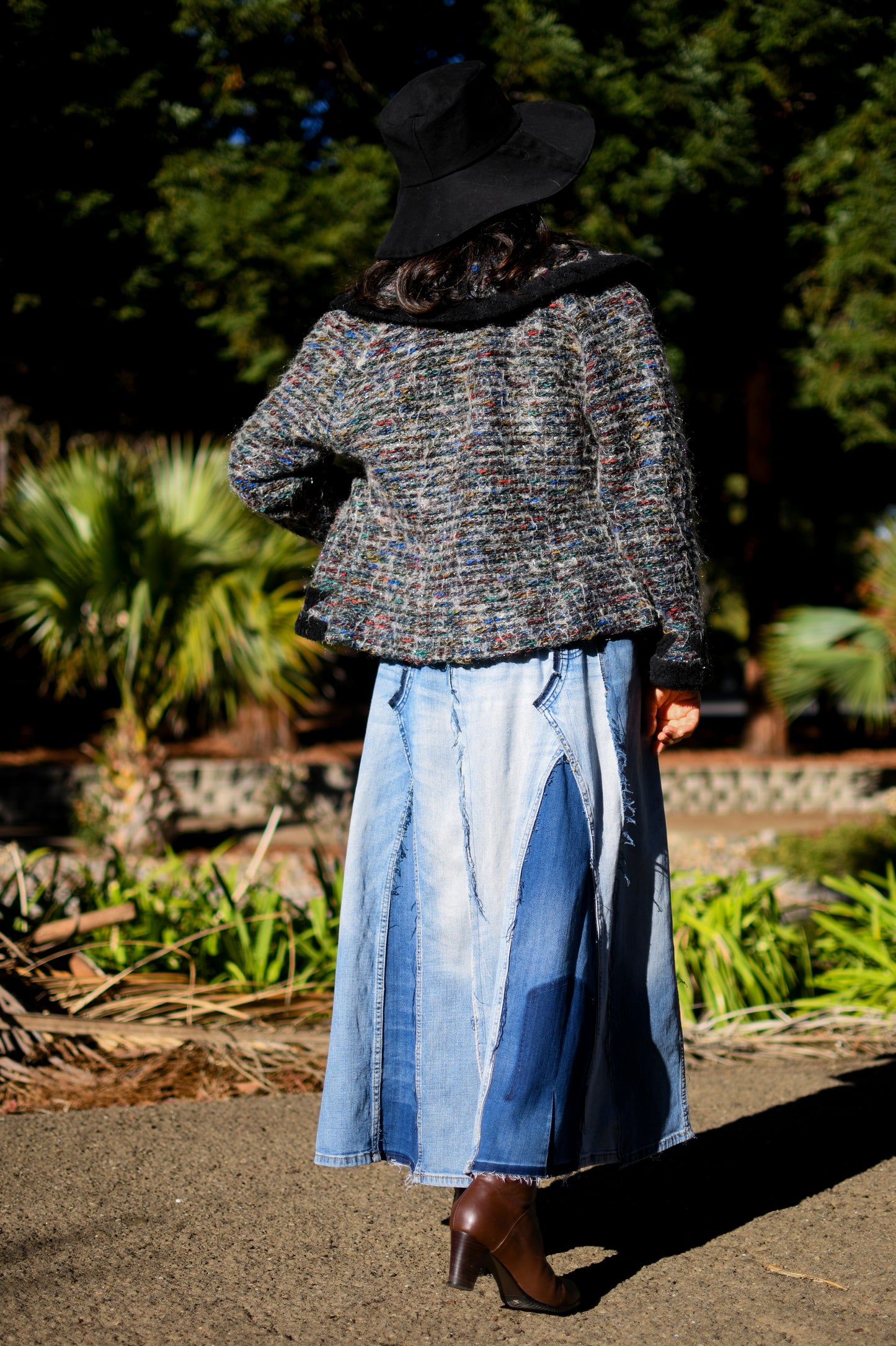 Handmade 1 Of 1 360 Degree Upcycled Denim Long Skirt From 5 Pairs of Jeans With Elastic Waistband Only One Size XS S Medium Large XL 1X 2X