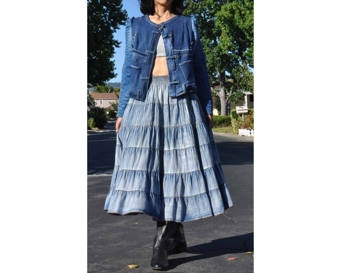 Cropped denim jacket from upcycled denim