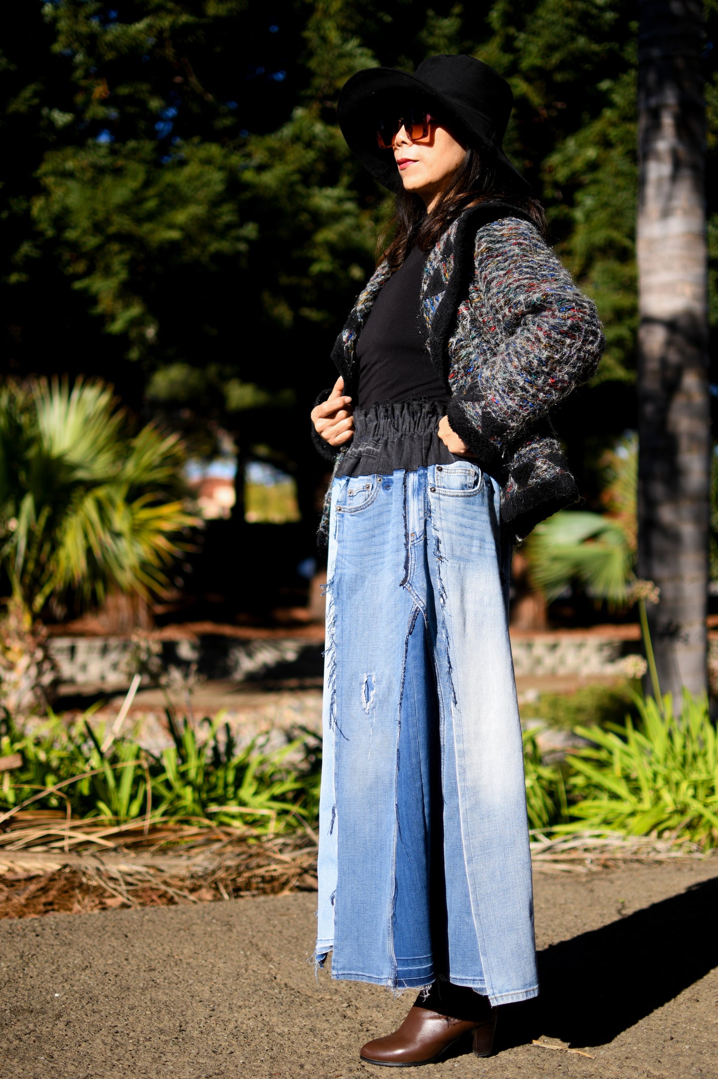 Handmade 1 Of 1 360 Degree Upcycled Denim Long Skirt From 5 Pairs of Jeans With Elastic Waistband Only One Size XS S Medium Large XL 1X 2X