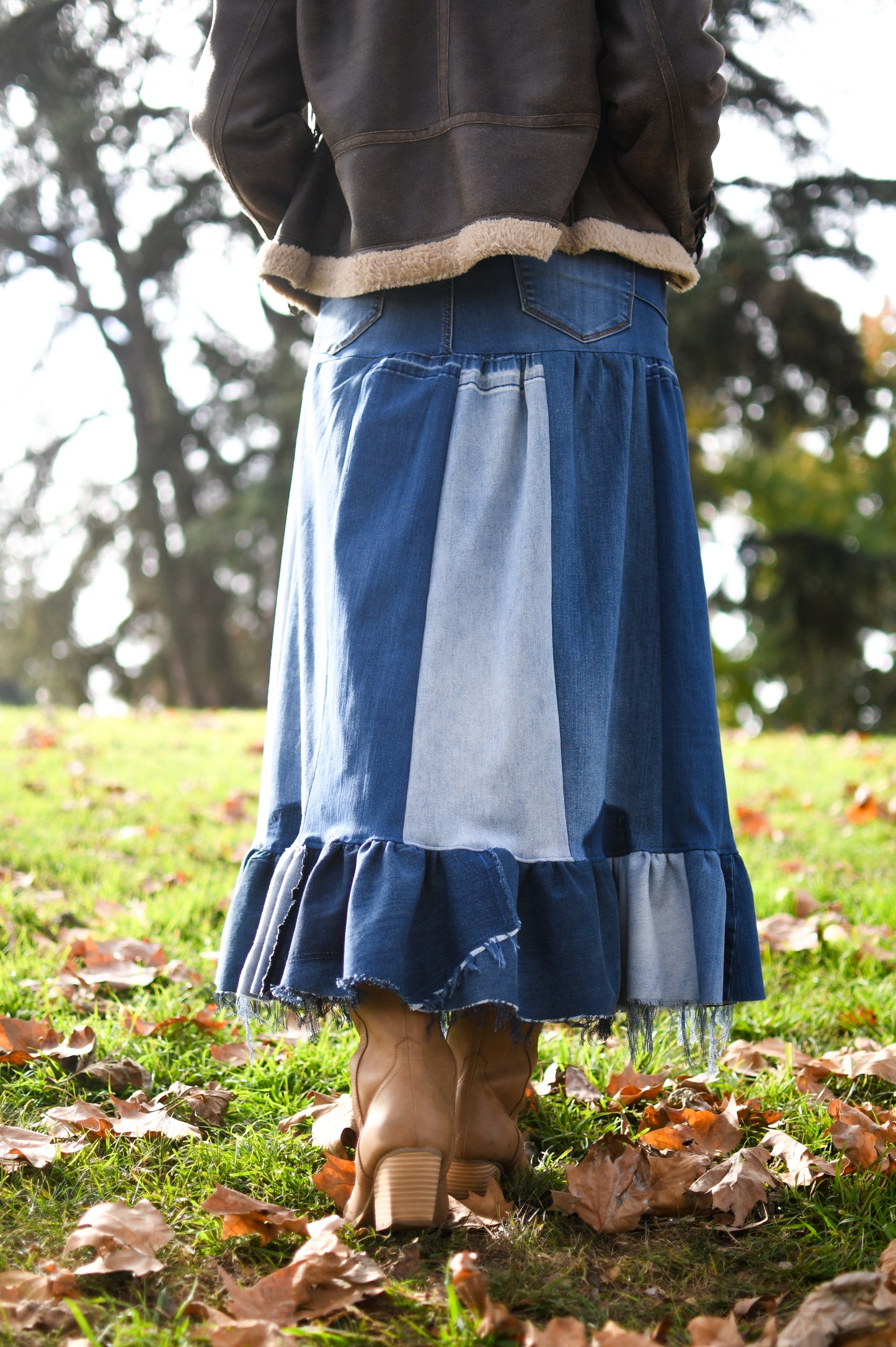 Handmade 1 Of 1 Upcycled Three Tier Patchwork Denim Long Skirt With Ruffle From Jeans Only One One Size Small Size Medium