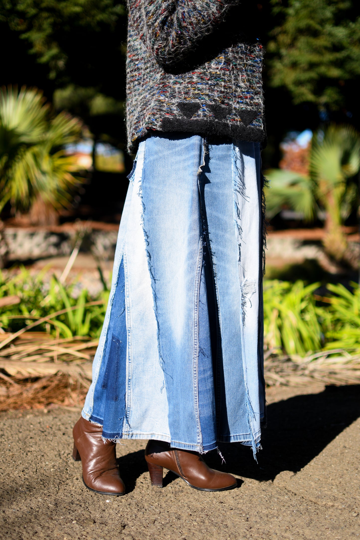 Handmade 1 Of 1 360 Degree Upcycled Denim Long Skirt From 5 Pairs of Jeans With Elastic Waistband Only One Size XS S Medium Large XL 1X 2X