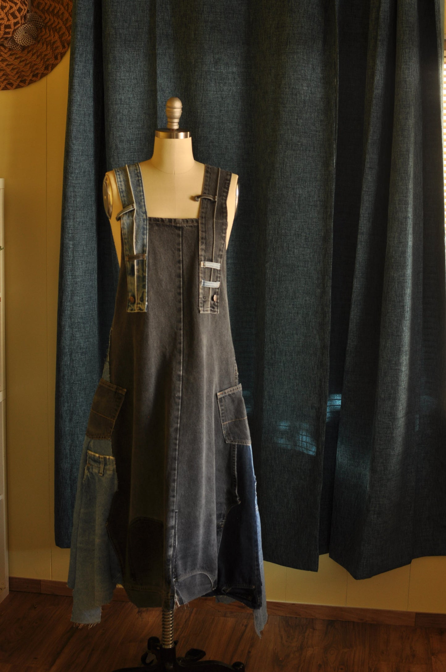 Upcycled Denim Long Dress With Straps and Two POCKETS One Size Size 8 Size 6