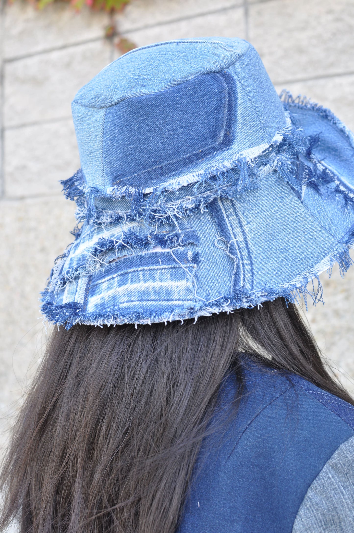 Distressed Frayed Denim Bucket Hat handmade