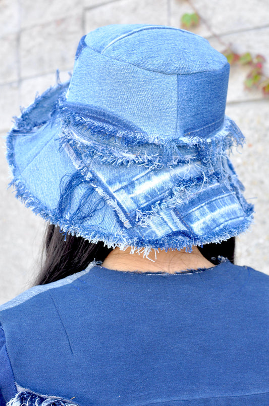 Distressed Frayed Denim Bucket Hat handmade