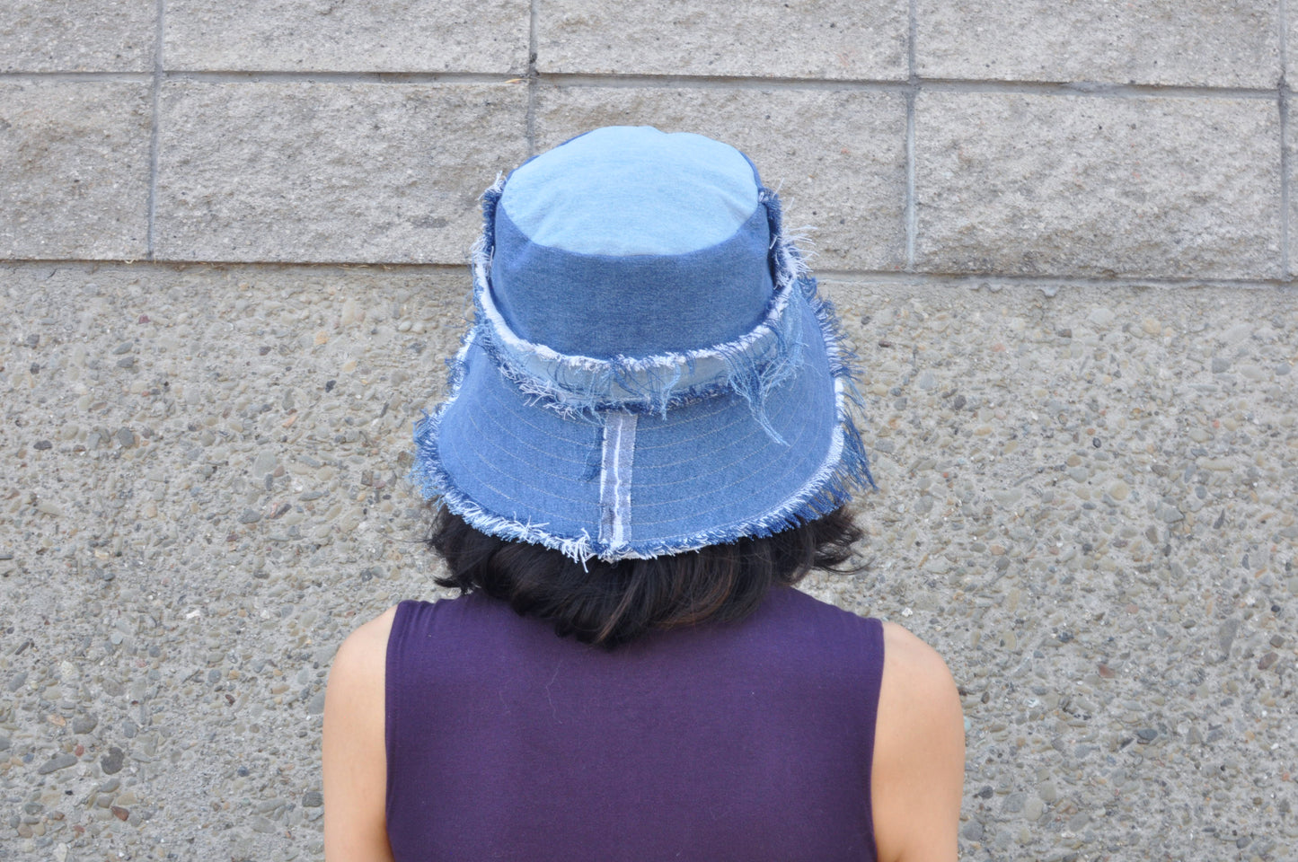 Frayed Denim Bucket Hat one size 23"-24" head circumference