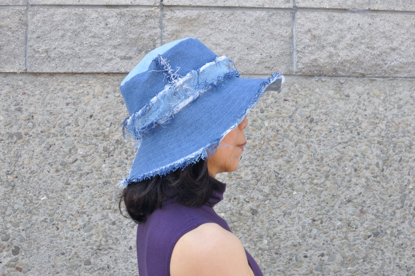 Frayed Denim Bucket Hat one size 23"-24" head circumference