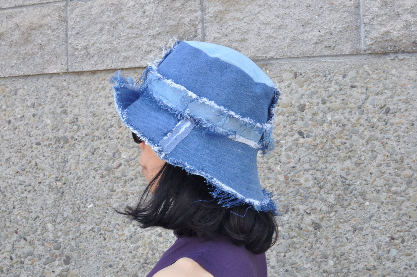 Frayed Denim Bucket Hat one size 23"-24" head circumference