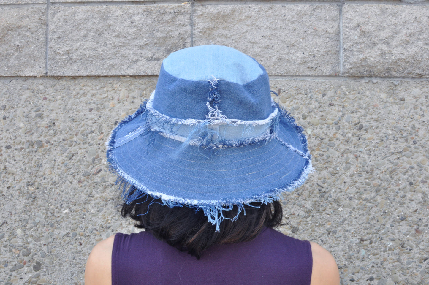 Frayed Denim Bucket Hat one size 23"-24" head circumference