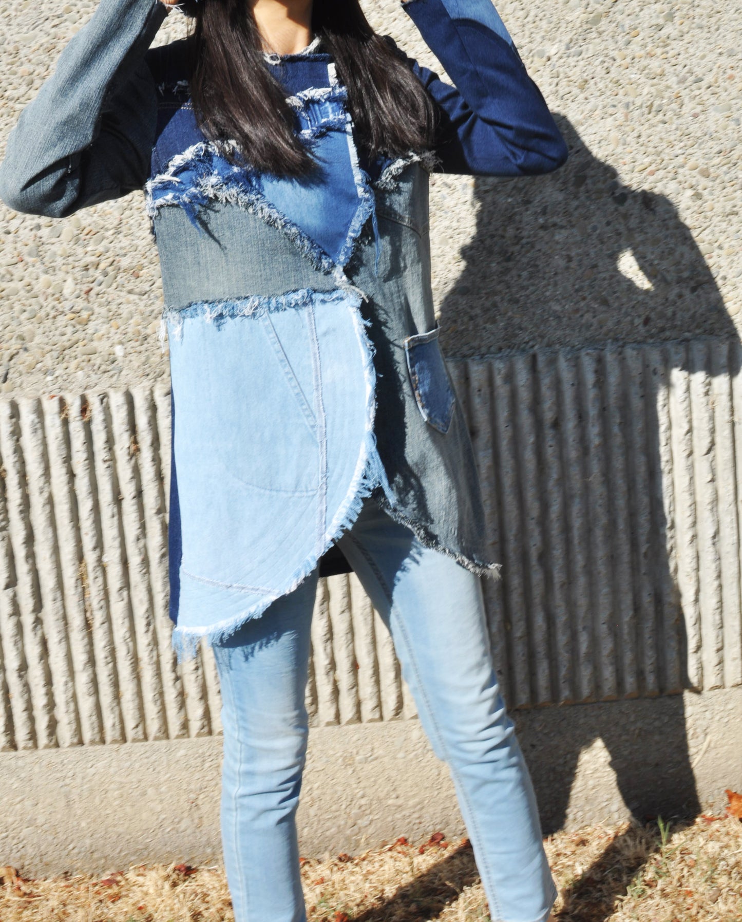 Frayed denim jacket Size Small with Two POCKETS