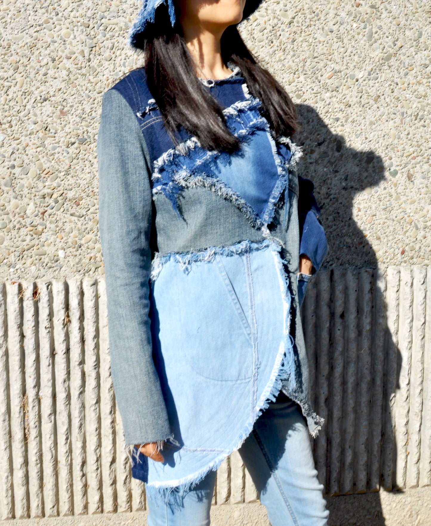 Frayed denim jacket Size Small with Two POCKETS