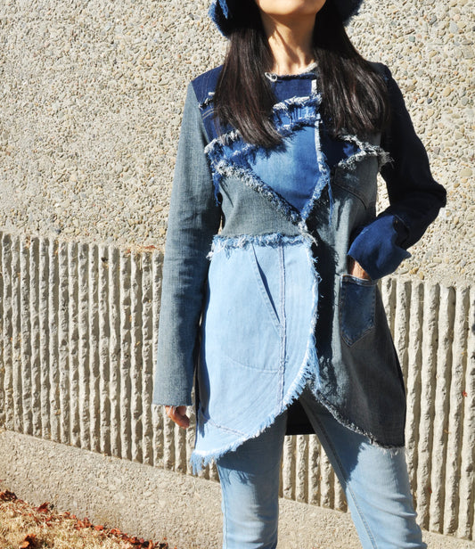 Frayed denim jacket Size Small with Two POCKETS