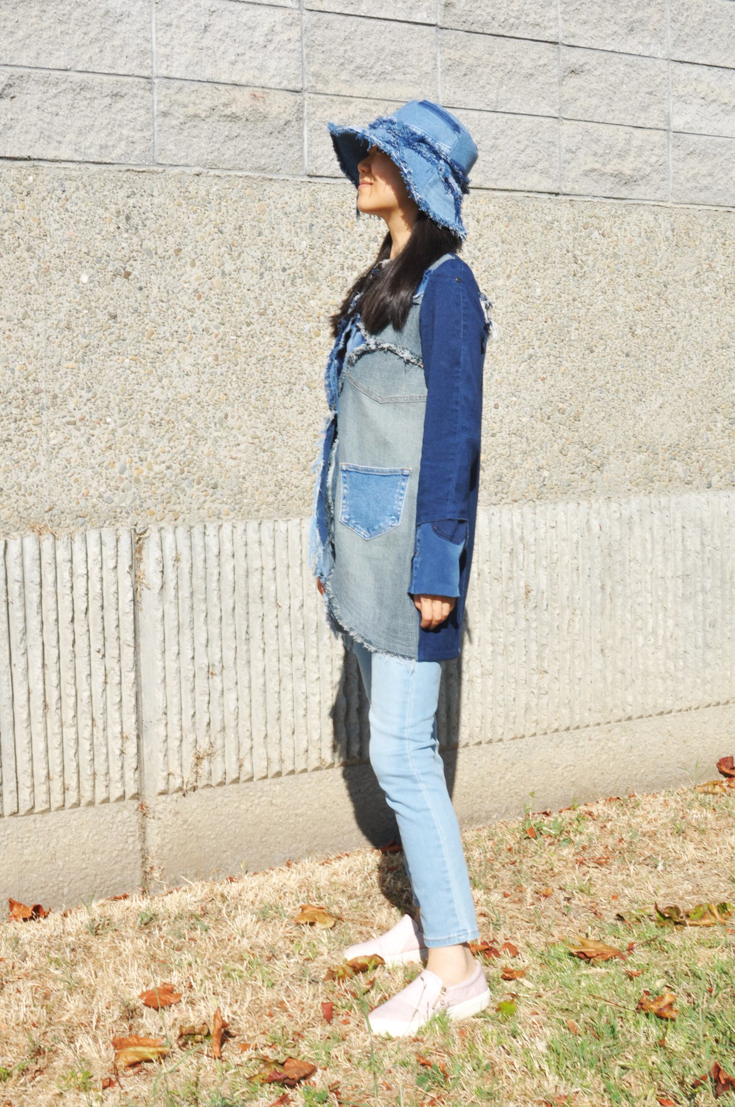 Frayed denim jacket Size Small with Two POCKETS