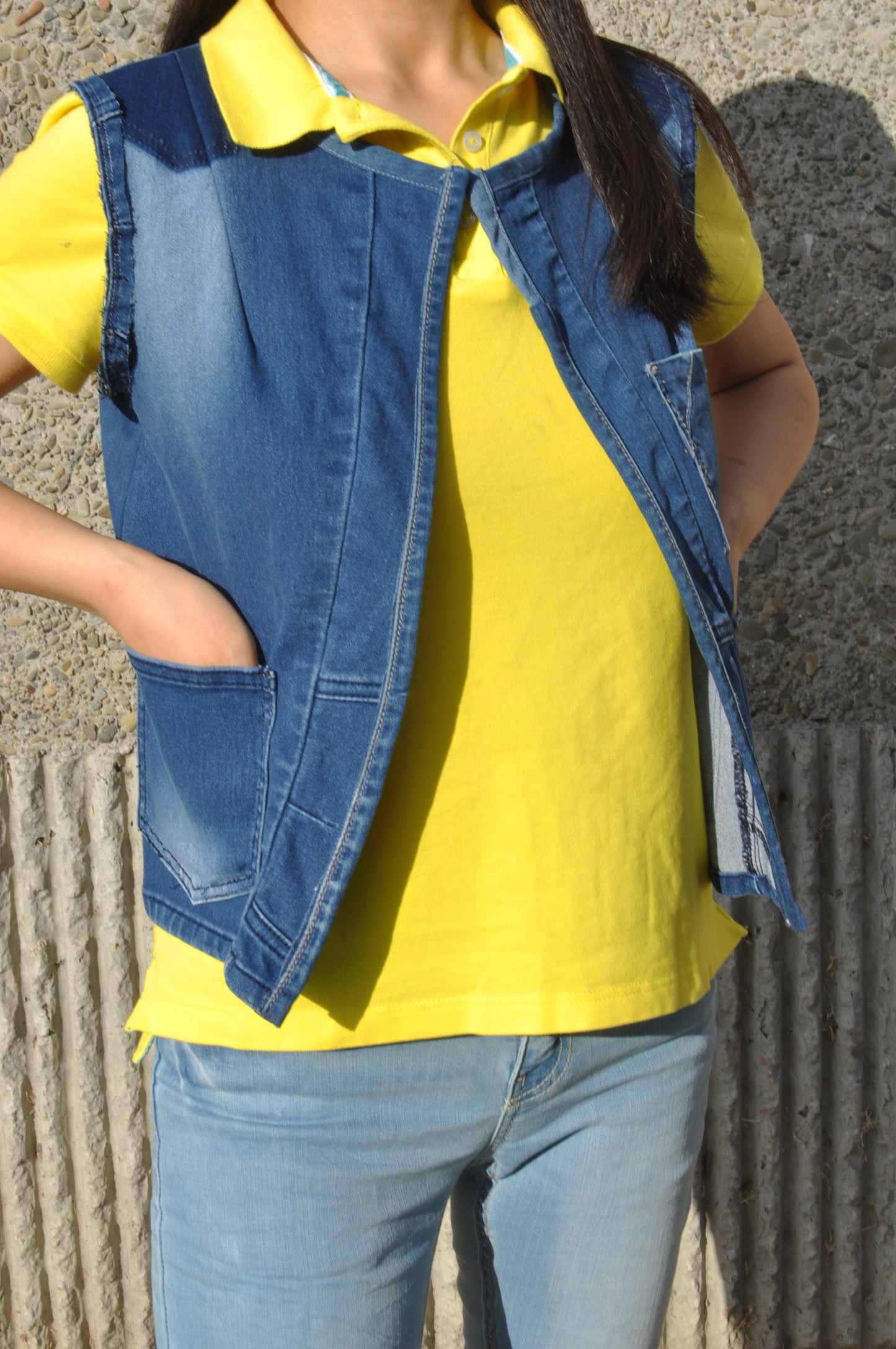 Blue Denim Vest Upcycled Size Small With Three POCKETS