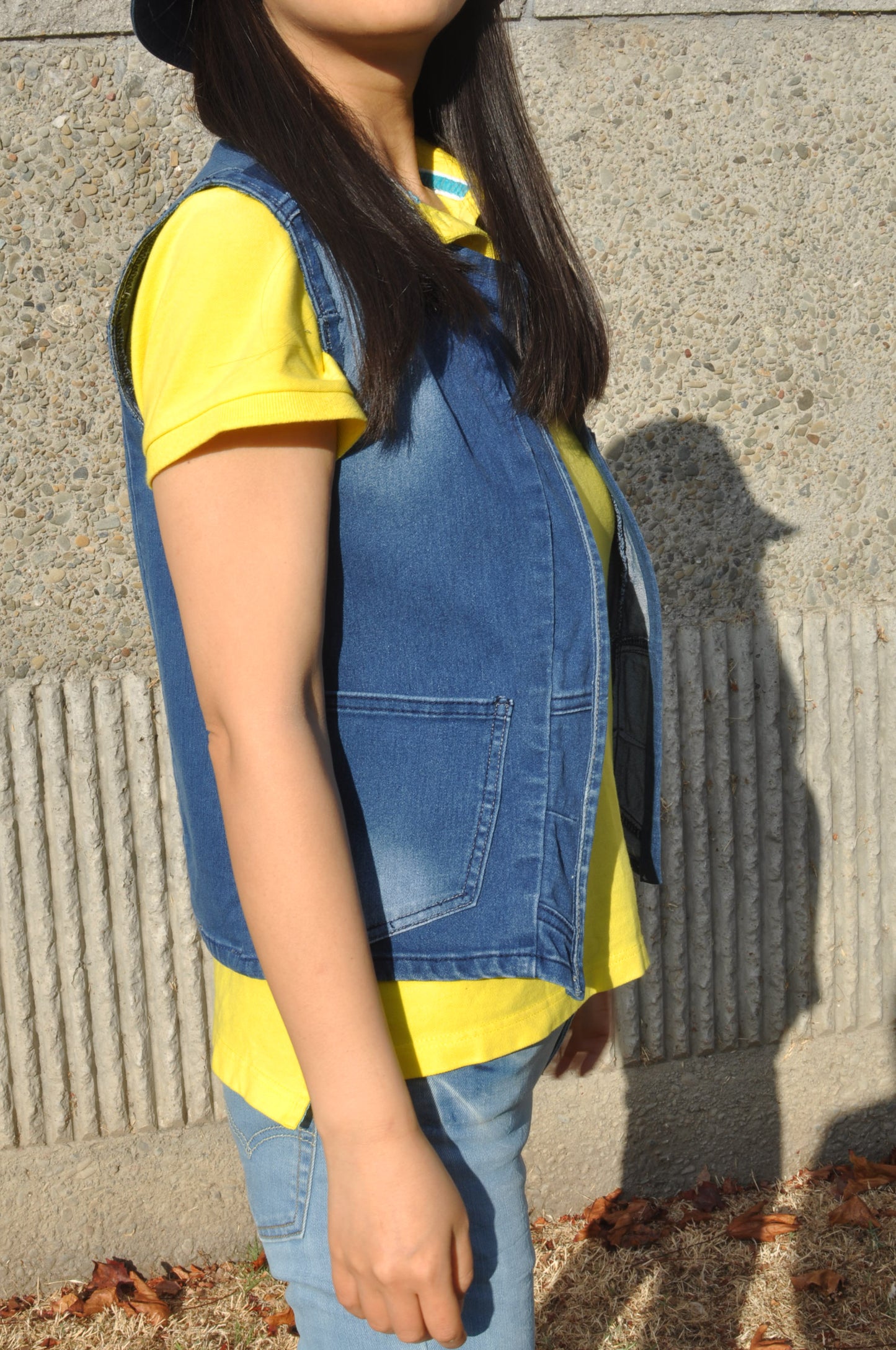 Blue Denim Vest Upcycled Size Small With Three POCKETS