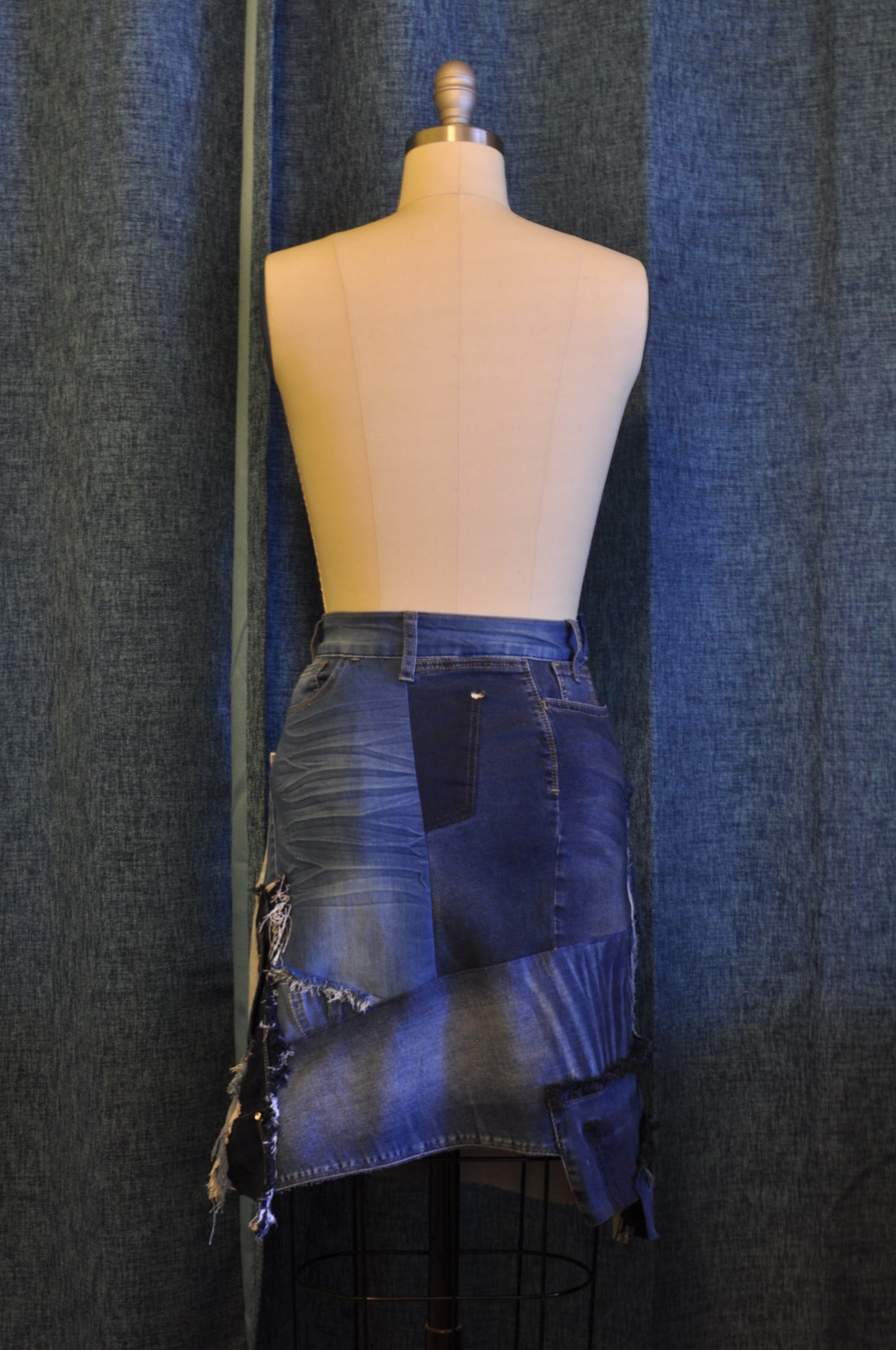 Upcycled women's Patchwork denim skirt size 4