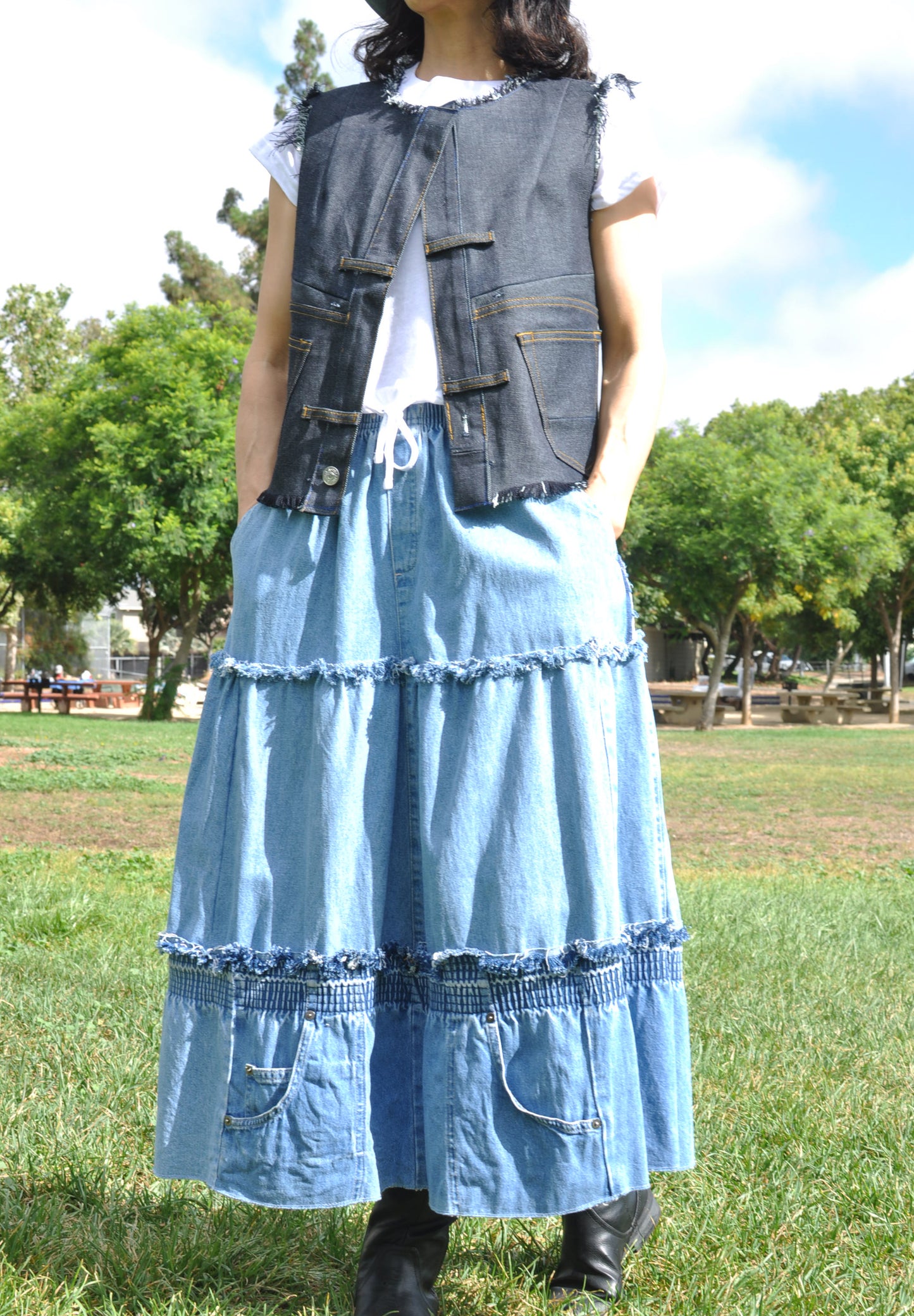 Upcycled Black Denim Vest size small/size 4-6 womens