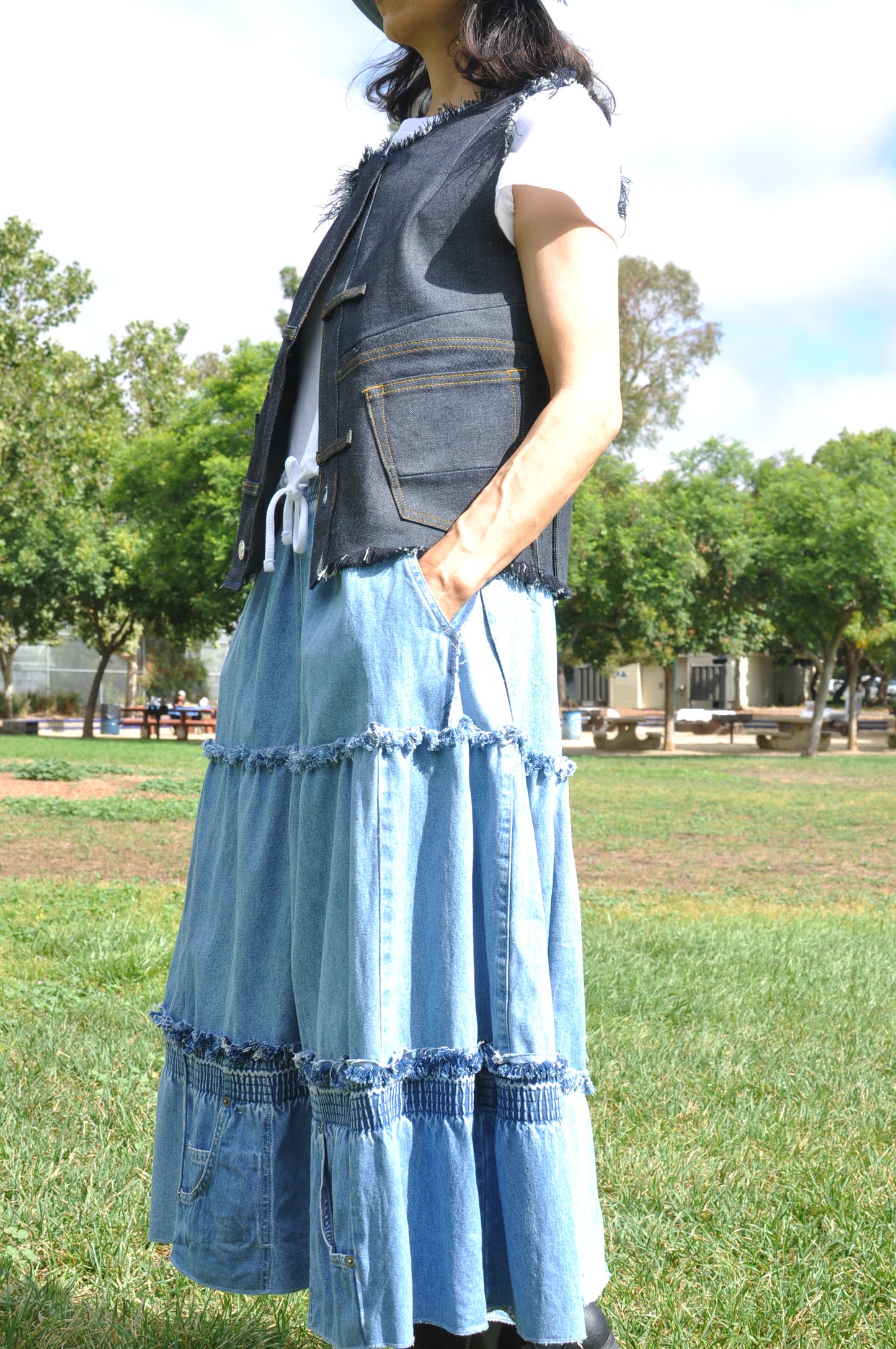 Upcycled Black Denim Vest size small/size 4-6 womens