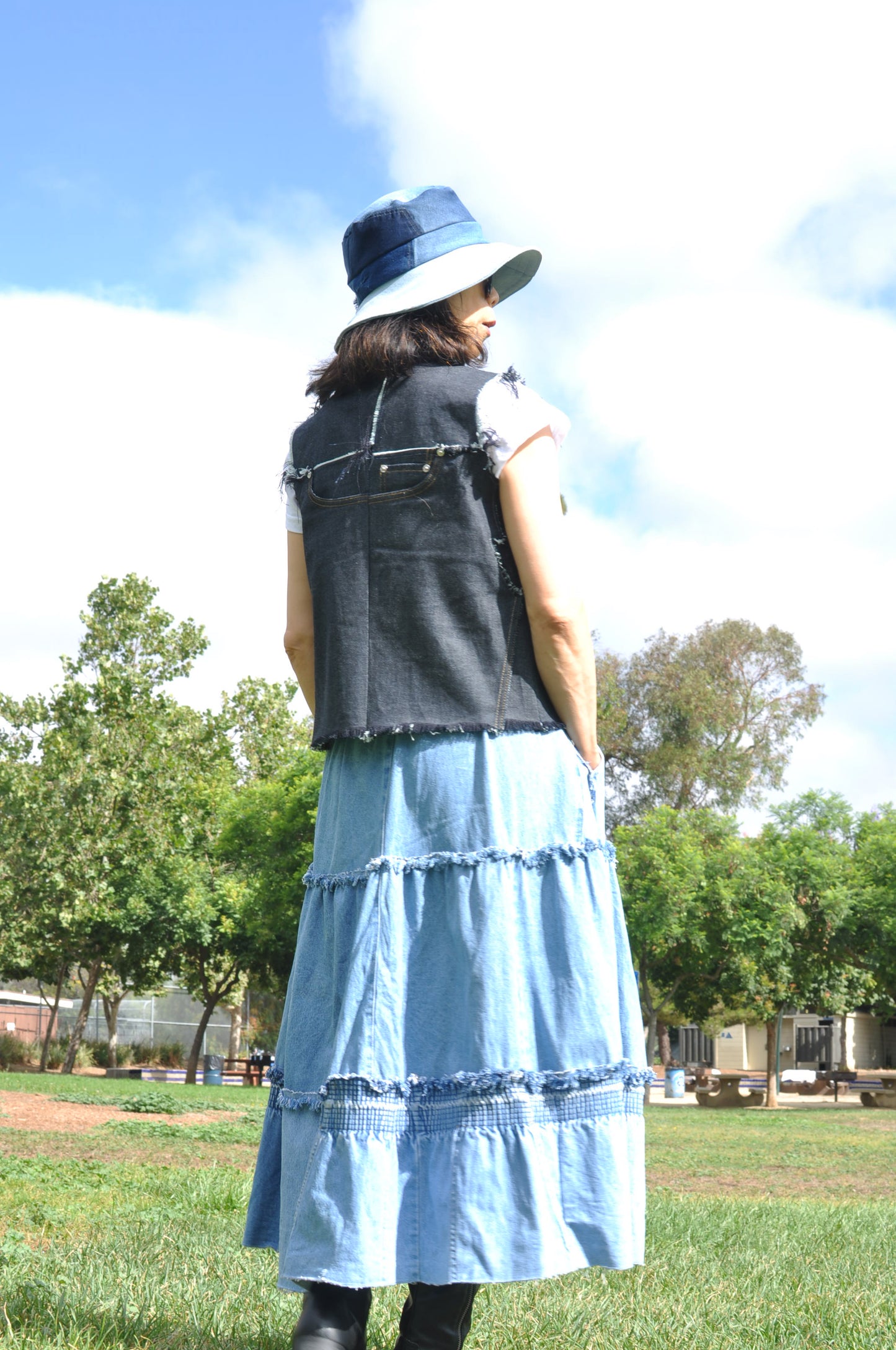 Upcycled Black Denim Vest size small/size 4-6 womens