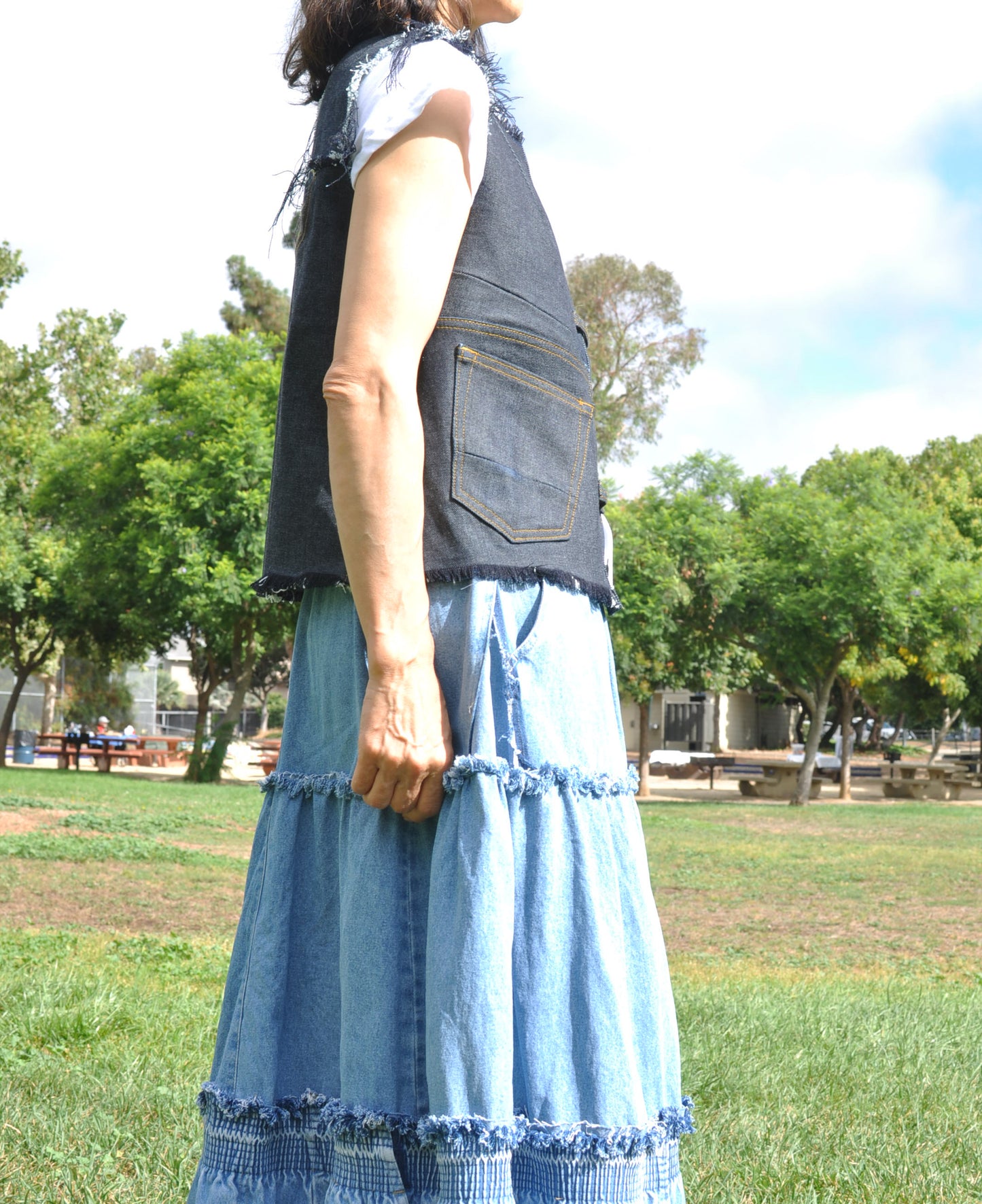 Upcycled Black Denim Vest size small/size 4-6 womens