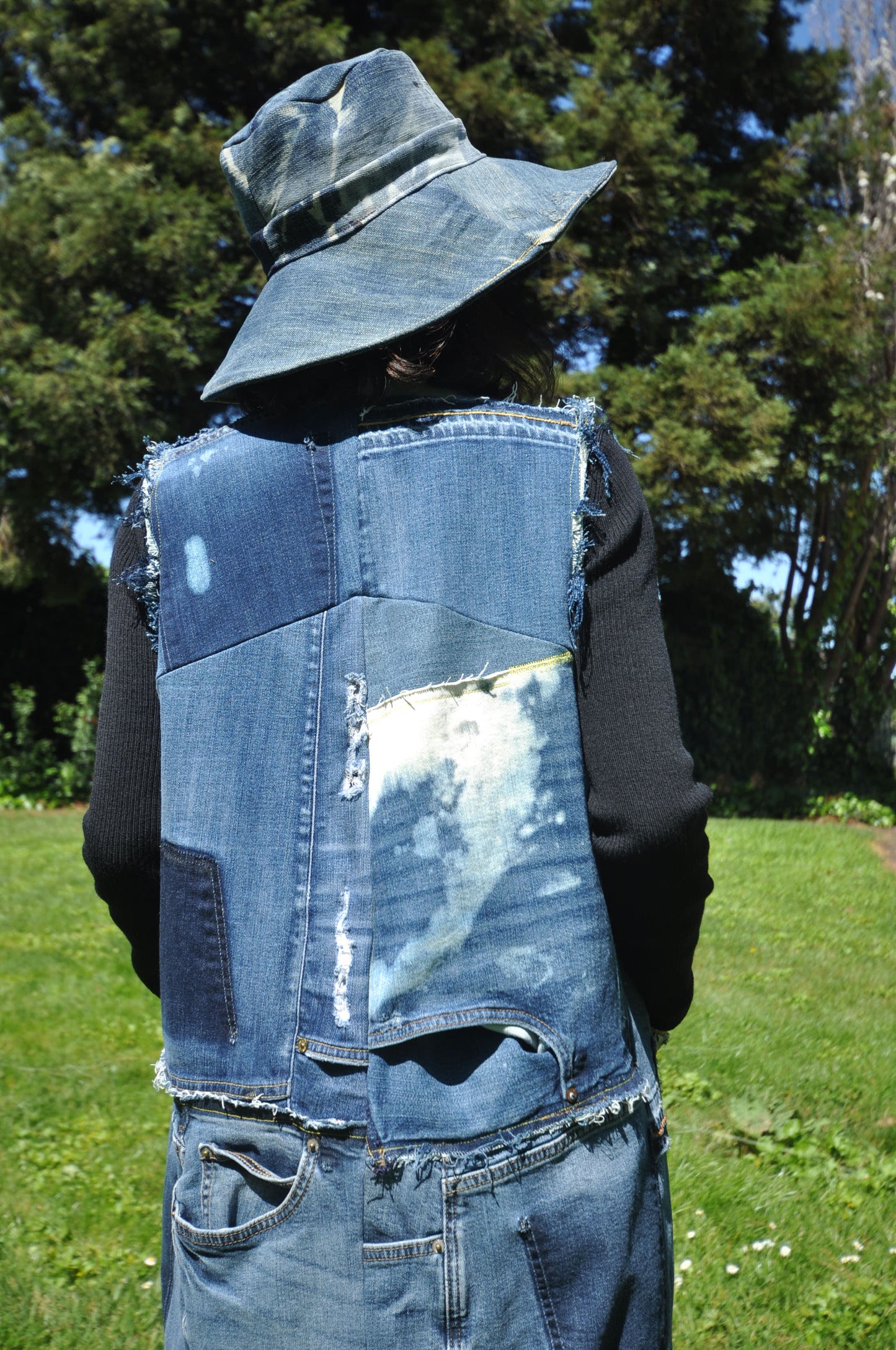 Upcycled Denim Long Vest Size M/ Size L Only ONE