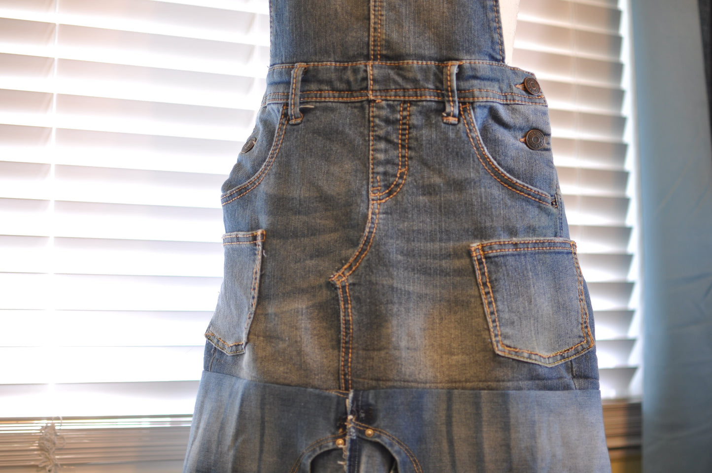 Utility Upcycled Large Denim Apron with Multiple Pockets and Adjustable Strap Unisex One Size