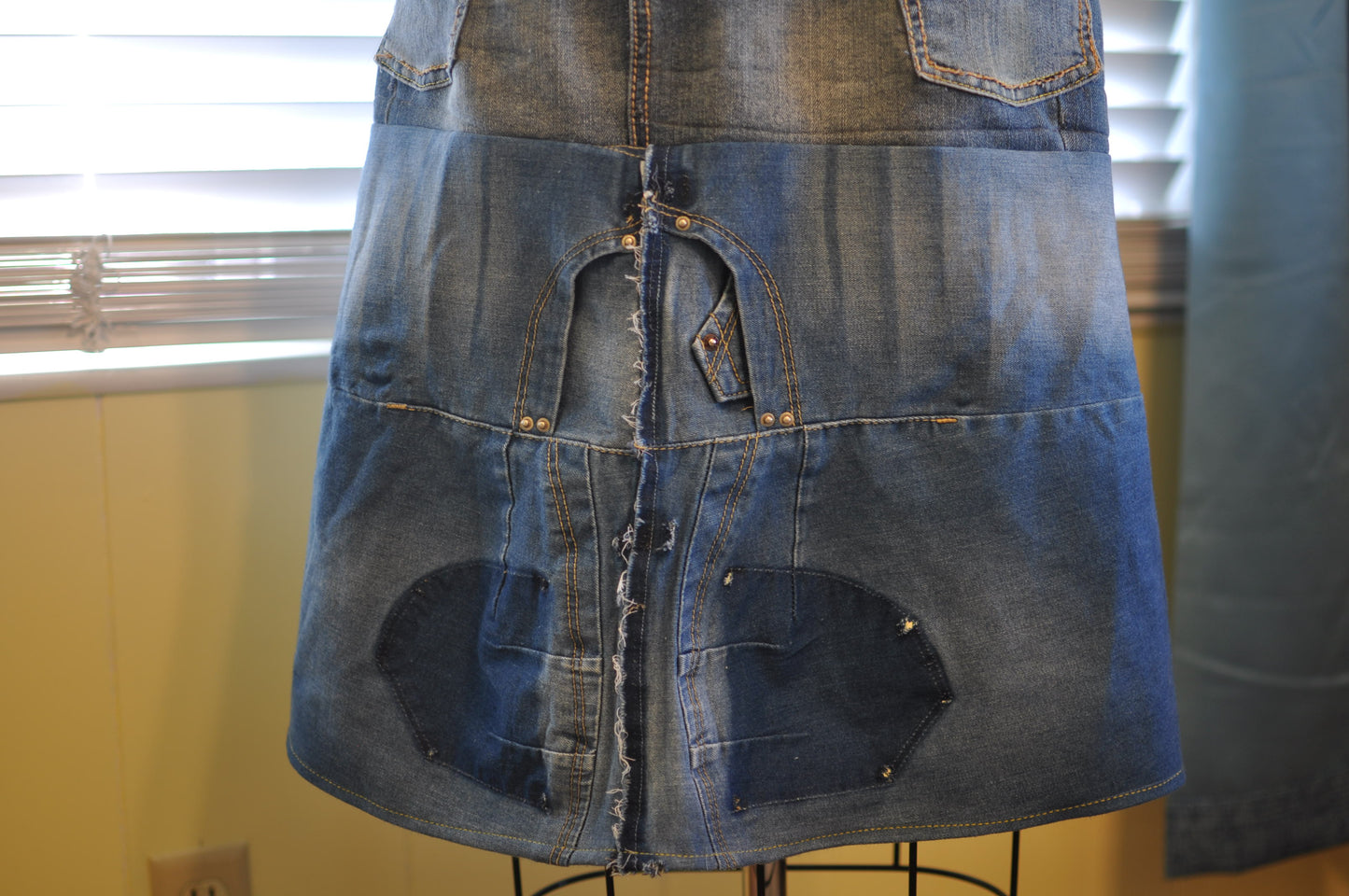 Utility Upcycled Large Denim Apron with Multiple Pockets and Adjustable Strap Unisex One Size