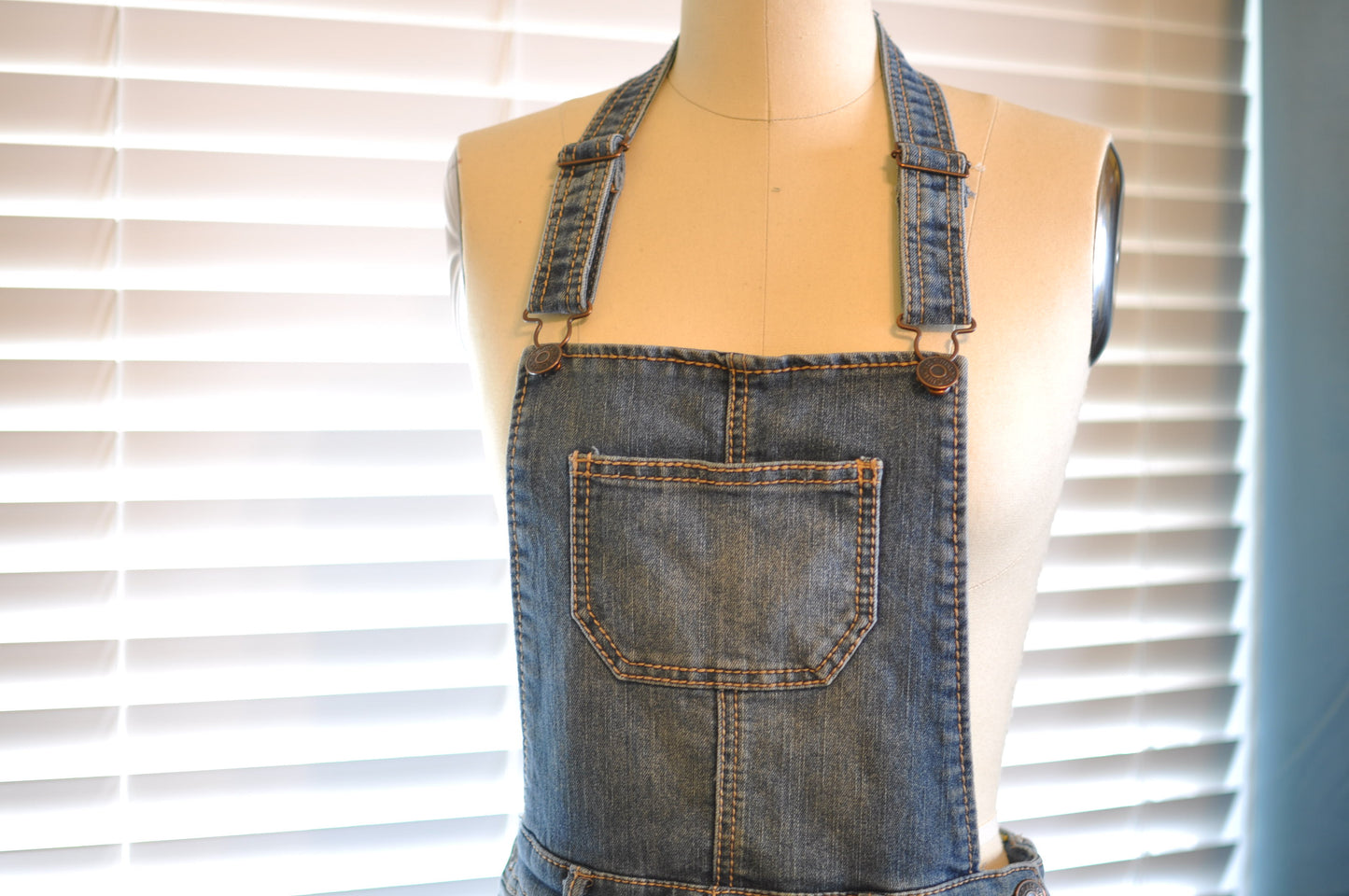 Utility Upcycled Large Denim Apron with Multiple Pockets and Adjustable Strap Unisex One Size