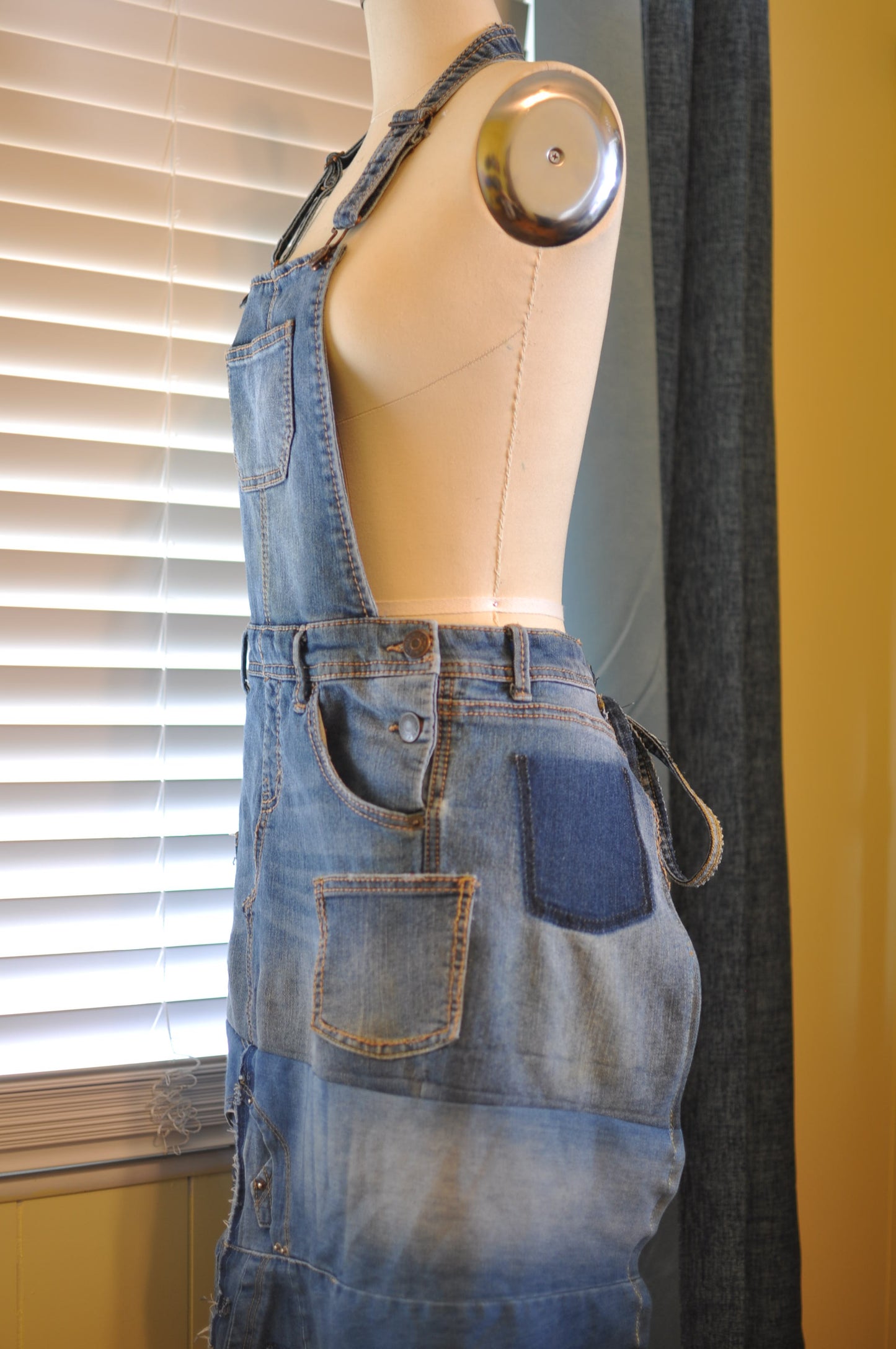 Utility Upcycled Large Denim Apron with Multiple Pockets and Adjustable Strap Unisex One Size