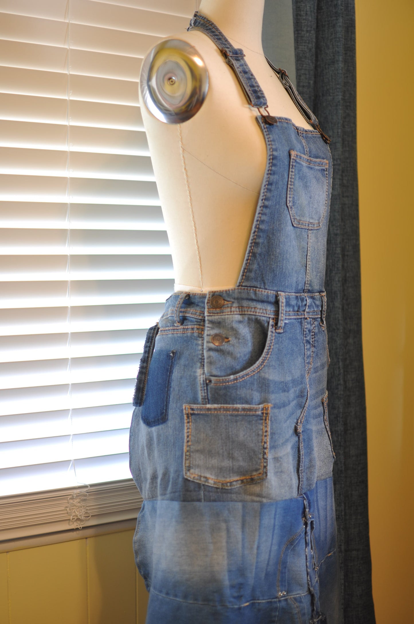 Utility Upcycled Large Denim Apron with Multiple Pockets and Adjustable Strap Unisex One Size