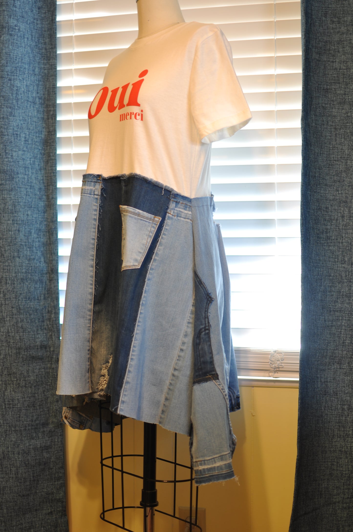 T-shirt Denim Dress With Two Pockets One Size Size S Size M