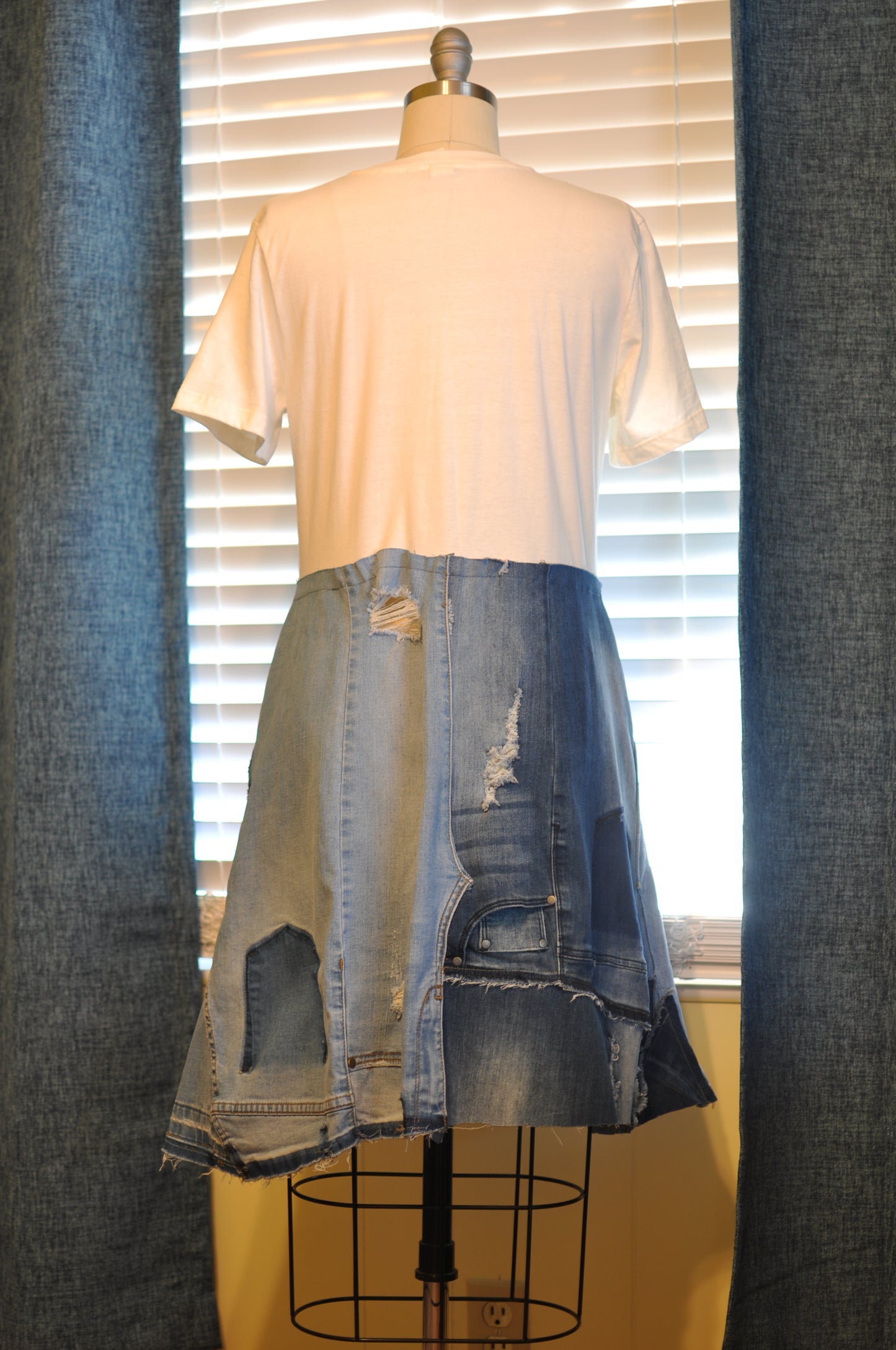 T-shirt Denim Dress With Two Pockets One Size Size S Size M