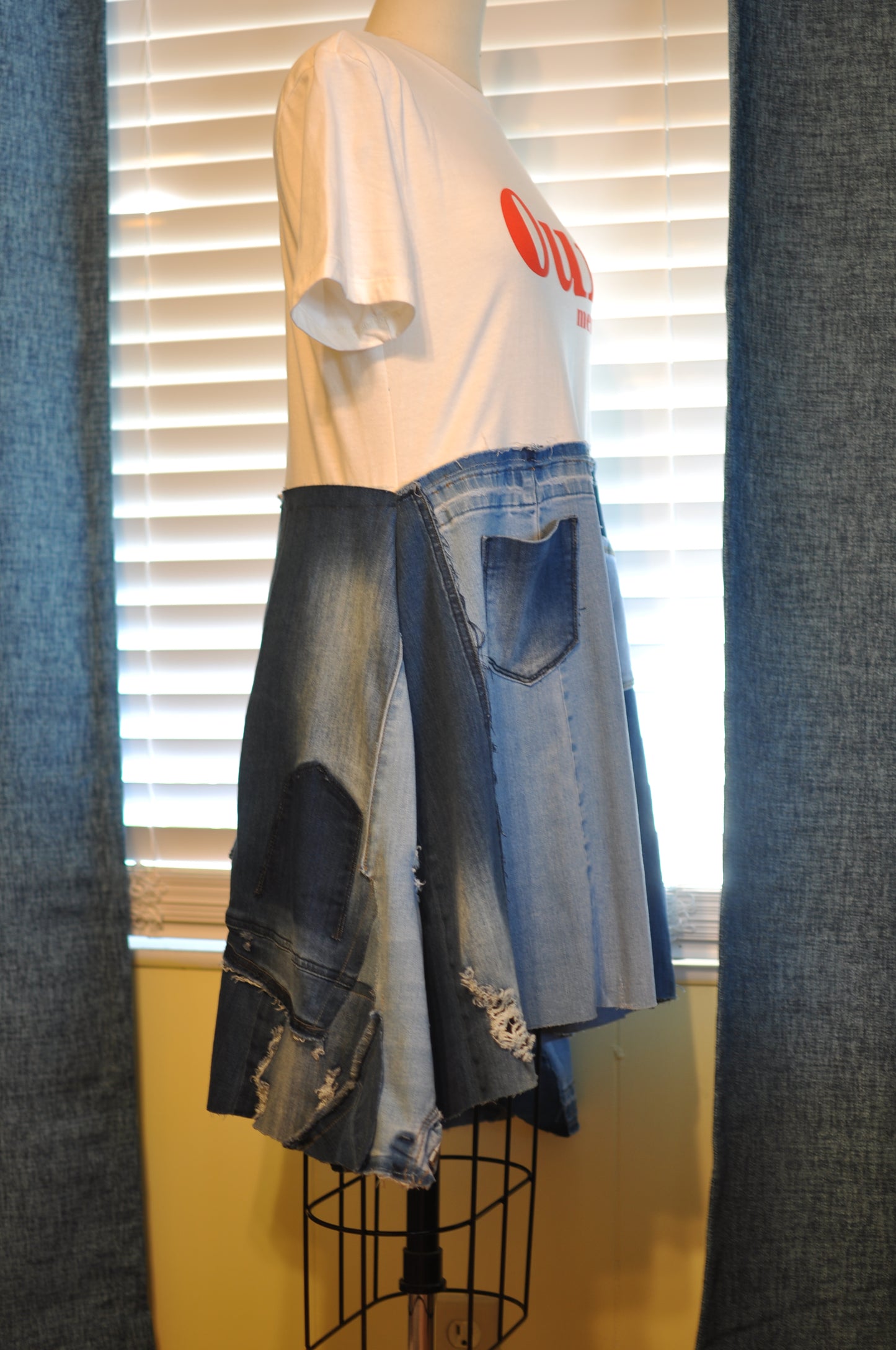 T-shirt Denim Dress With Two Pockets One Size Size S Size M