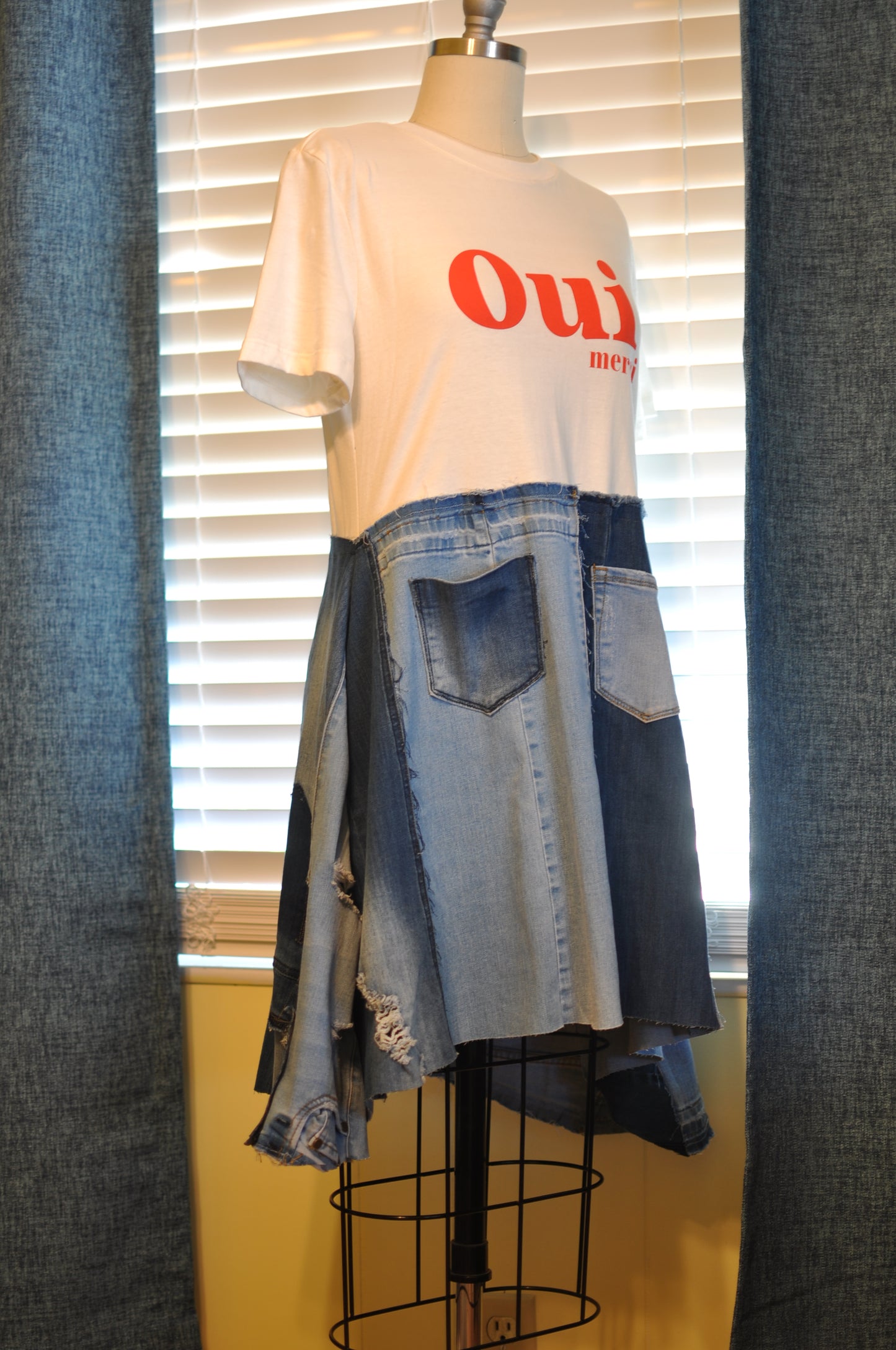 T-shirt Denim Dress With Two Pockets One Size Size S Size M