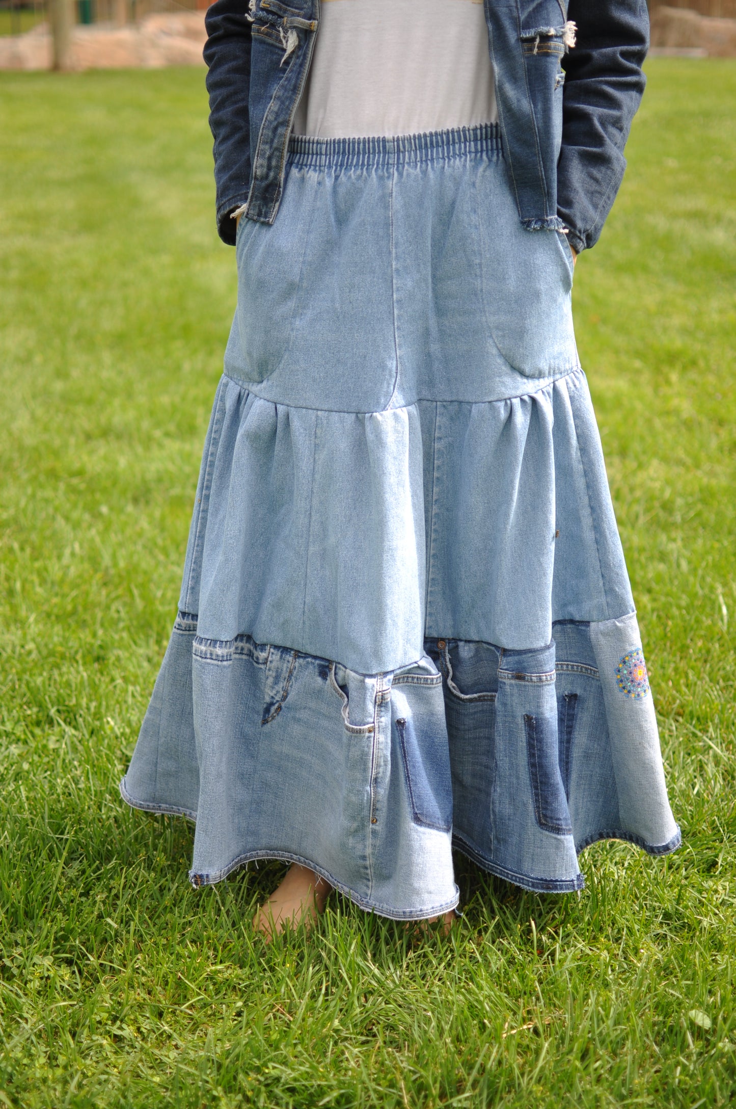 Handmade Upcycled Denim Skirt With Elastic Waistband One Size Size Medium Size Large Size X Large All Fit from Levi's Jeans